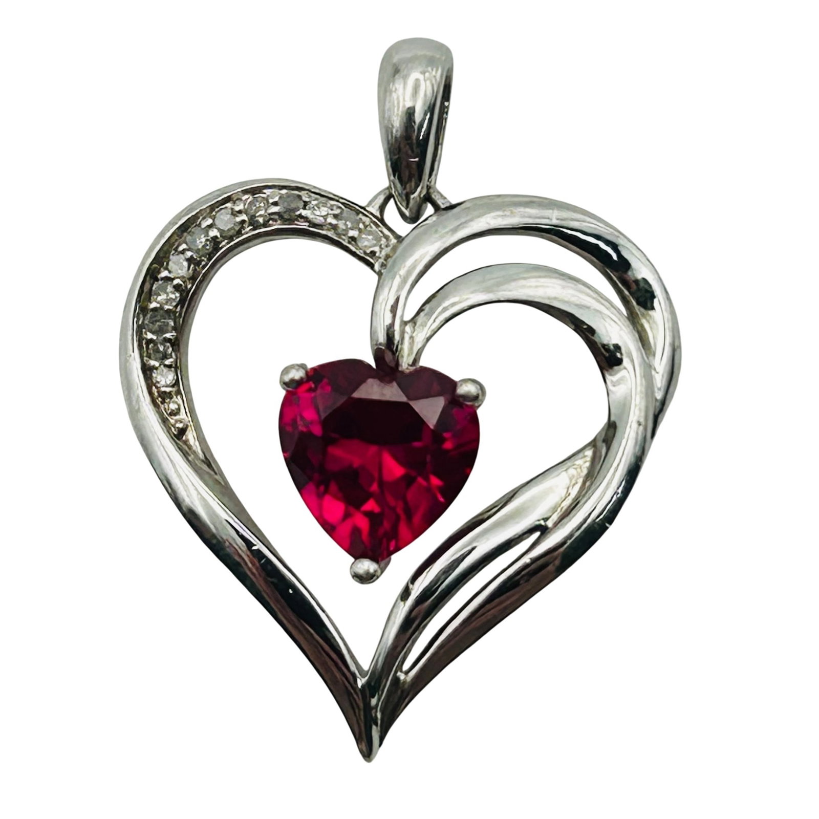 Sterling Ruby Diamond Accent Heart Pendant: Sterling ruby diamond accent heart pendant. 2.20g