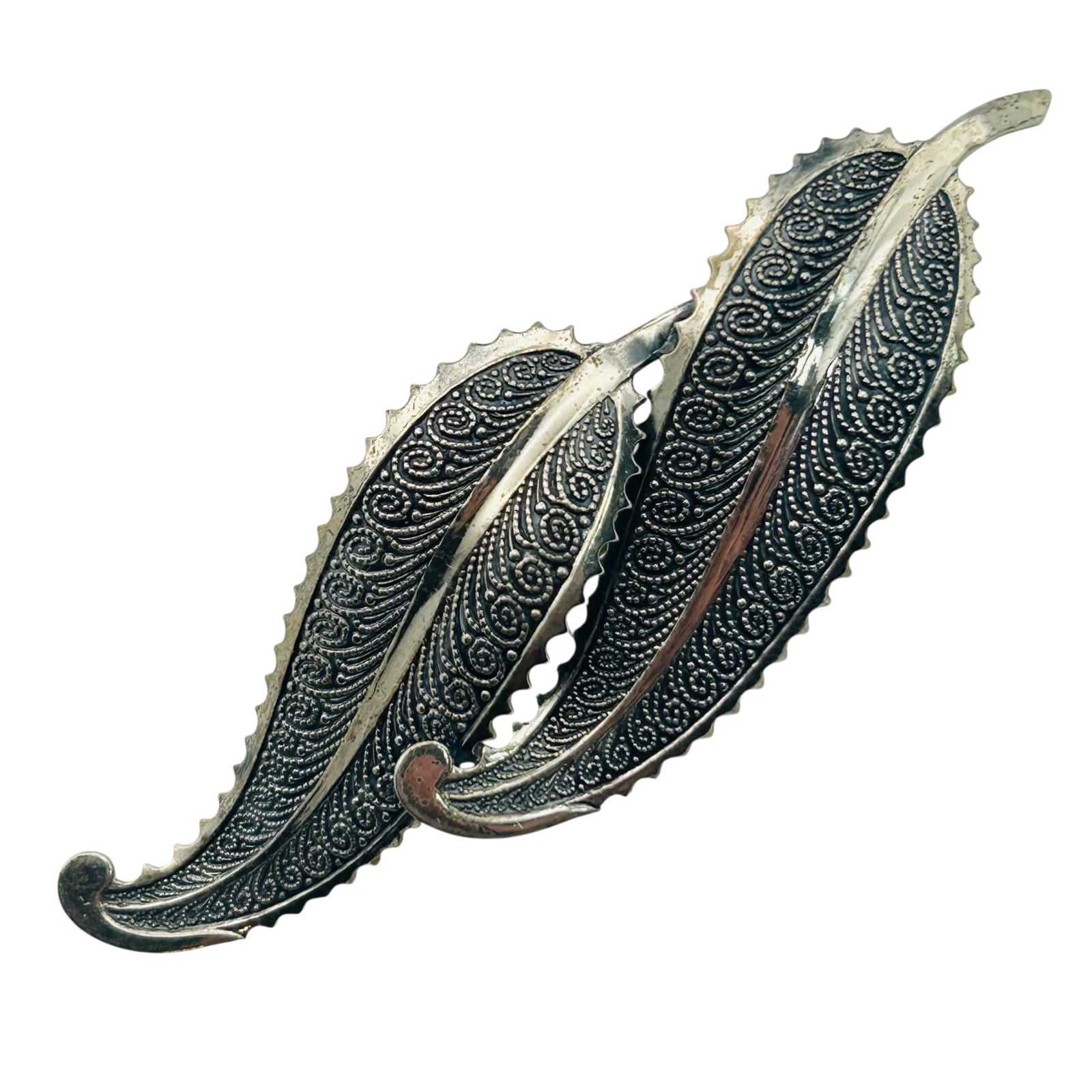 Sterling Double Leaf Brooch (1 of 5)