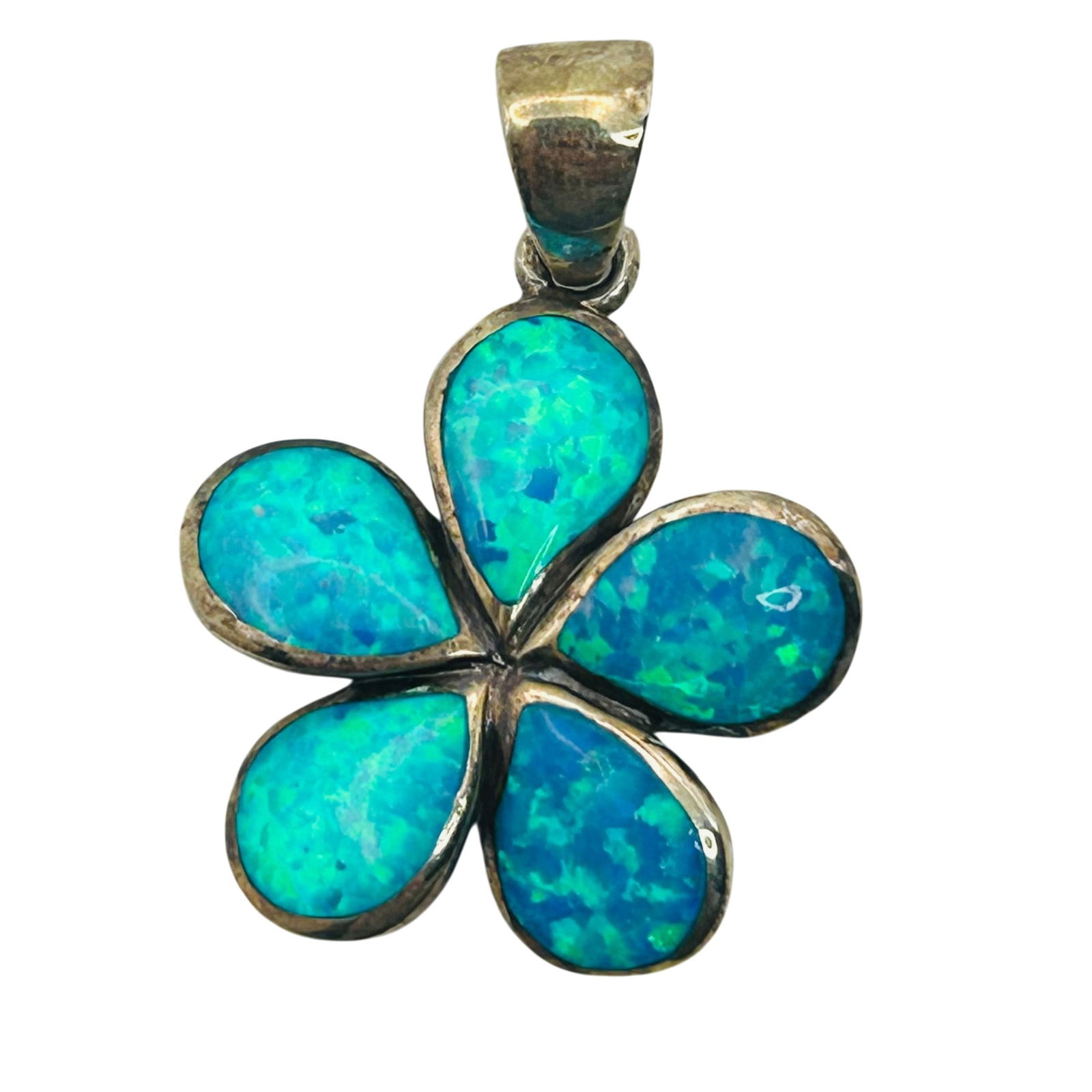 AK Sterling Opal Flower Pendant: AK Sterling Opal flower pendant. 6.40g