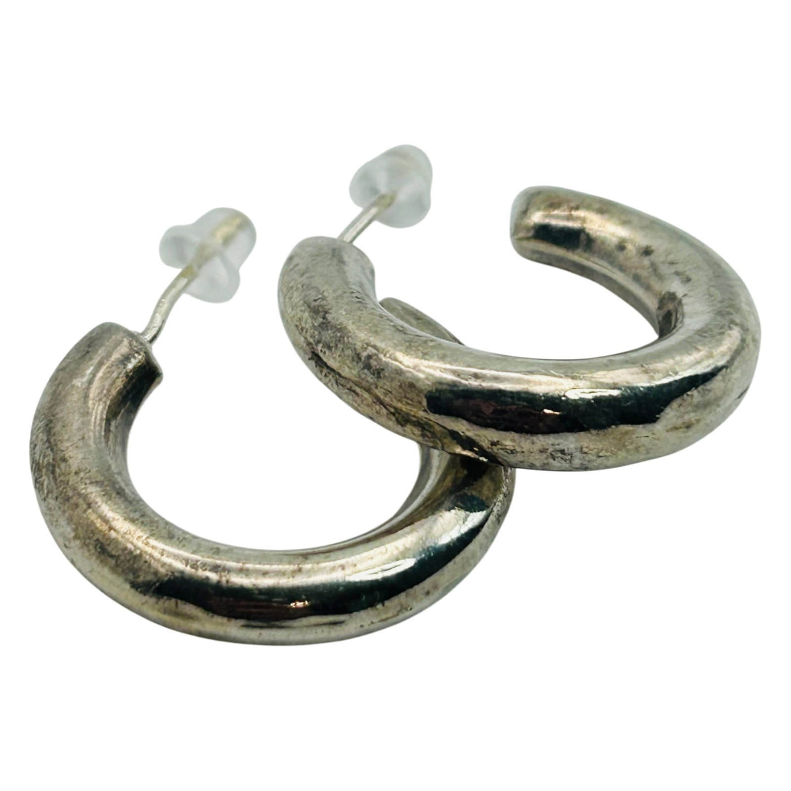 Sterling Half Hoop Stud Earrings: Sterling half hoop stud earrings. 4.90g