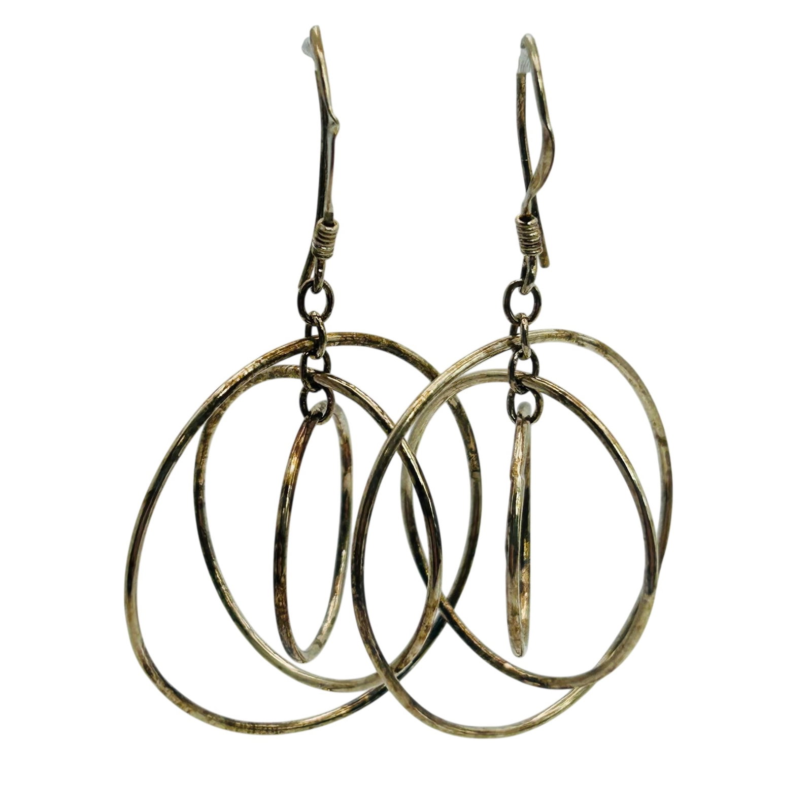 Sterling Multi Circle Dangle Hook Back Earrings: Sterling multi circle dangle hook back earrings. 4.60g