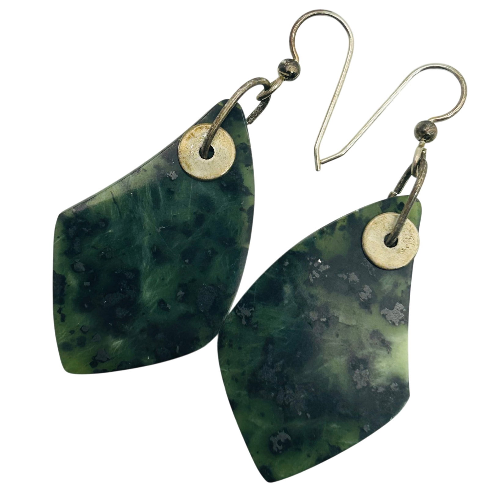 Sterling Big Sur Jade Hook Back Earrings: Sterling big sur Jade hook back earrings. 12.10g