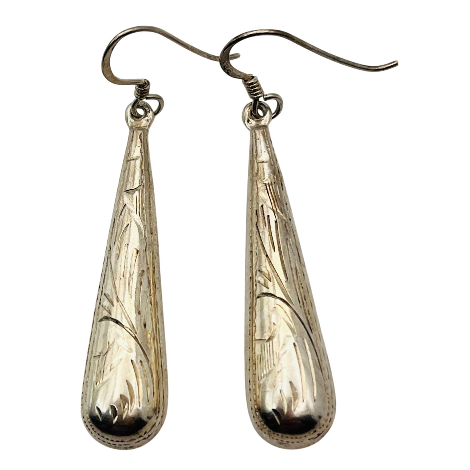 Sterling Etched Teardrop Dangle Earrings (1 of 4)
