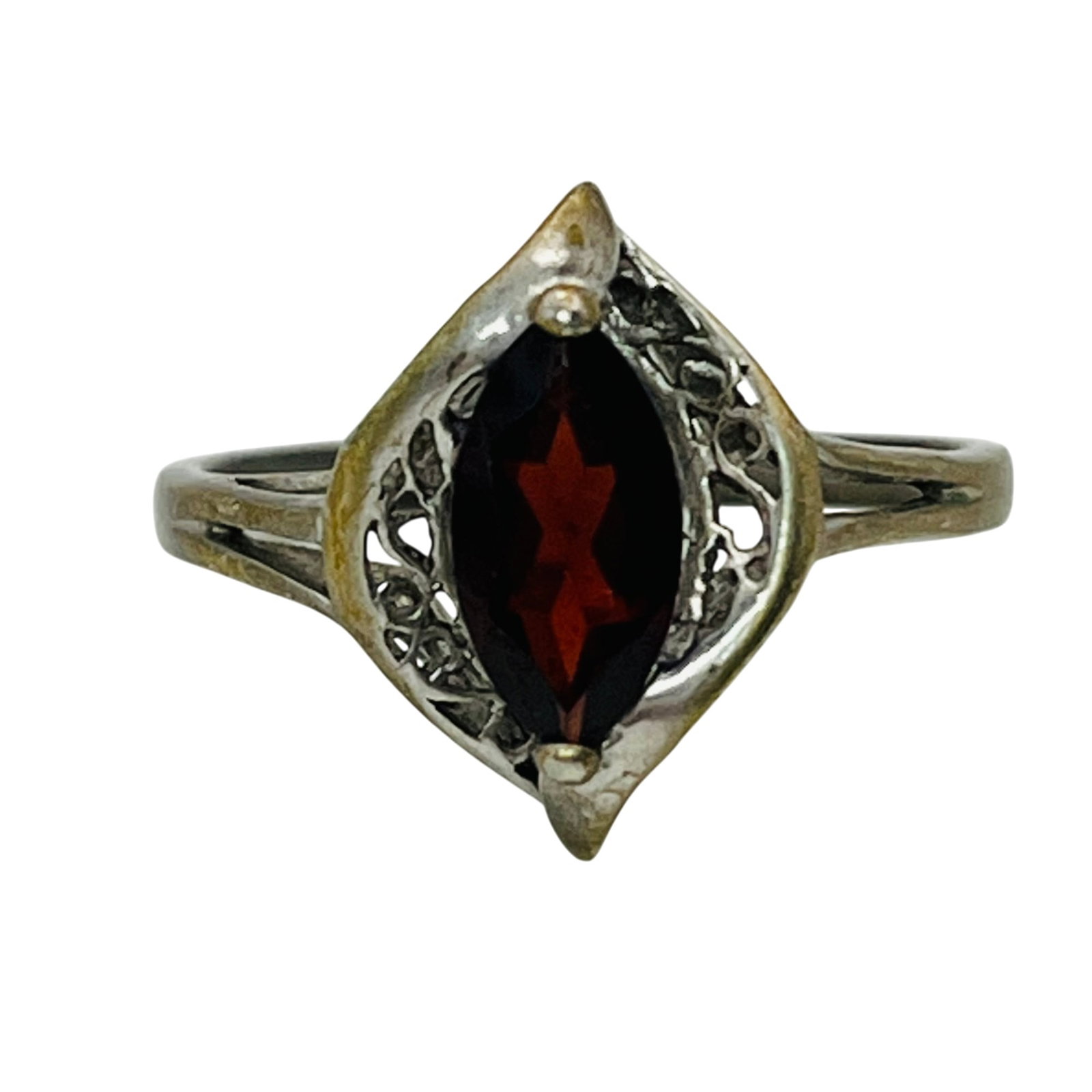 RJ Sterling Garnet Filigree Solitaire Ring Size 8 (1 of 7)