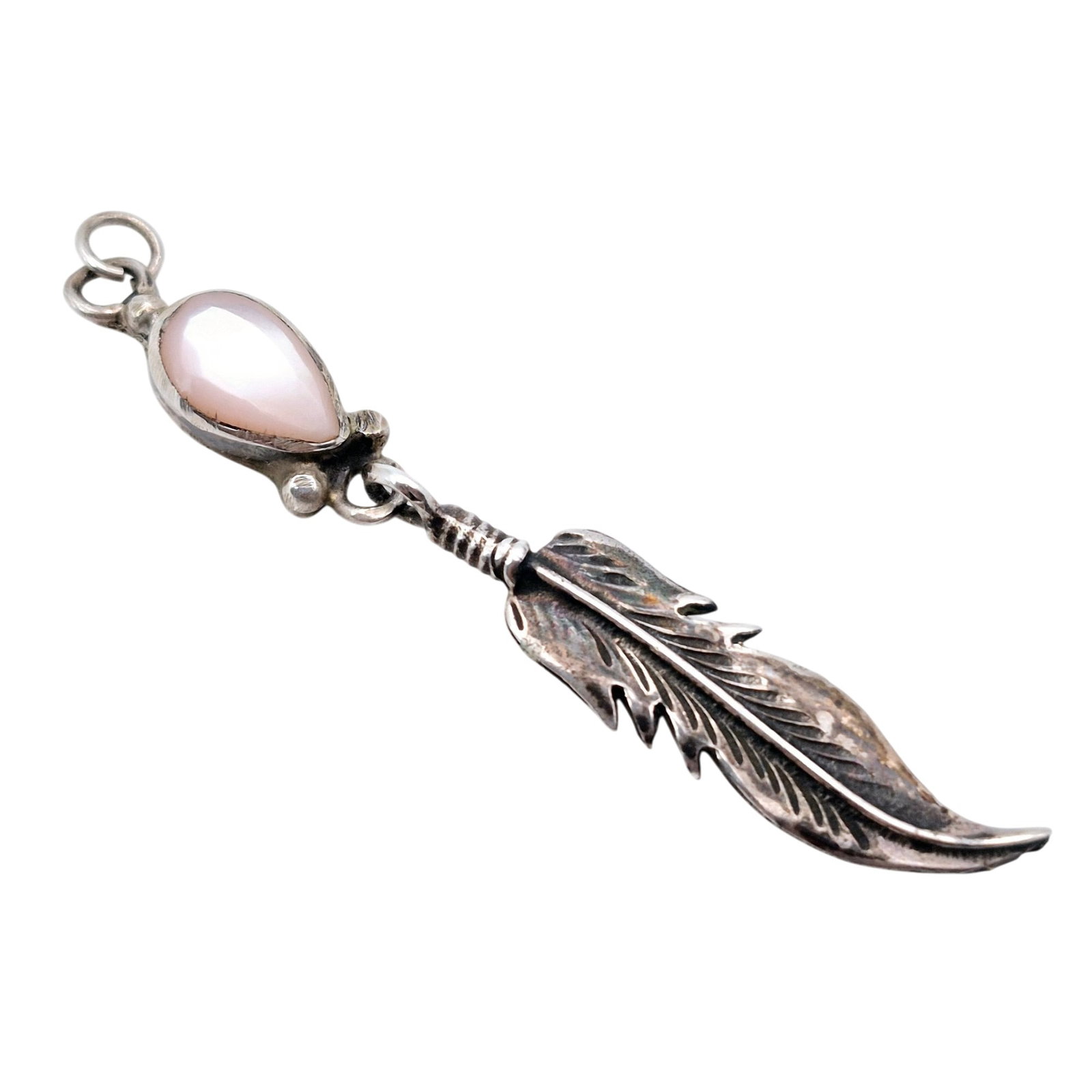 Sterling Southwest Pink Stone Feather Pendant (1 of 4)