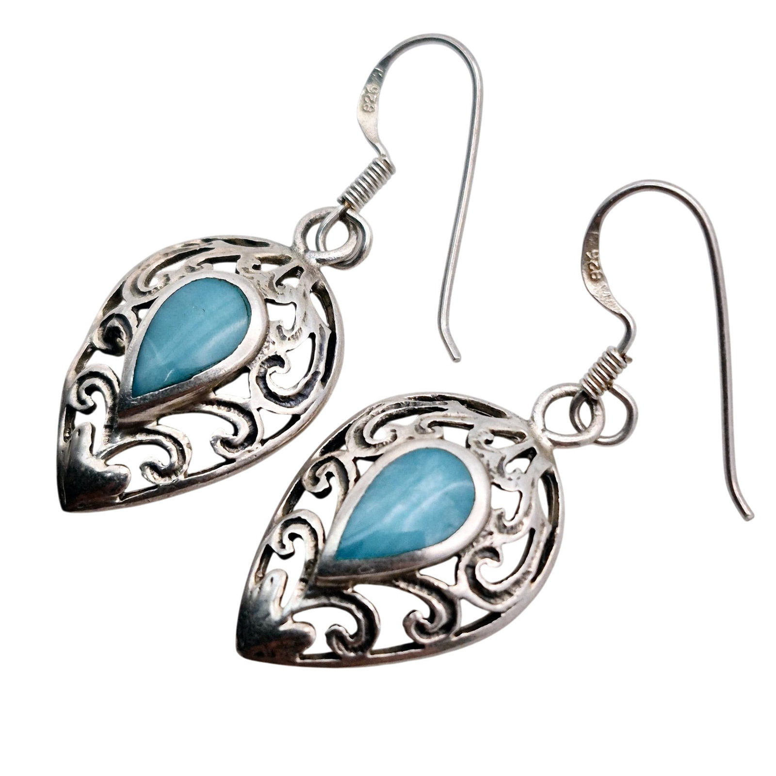 CW Sterling Blue Stone Dangle Earrings (1 of 5)