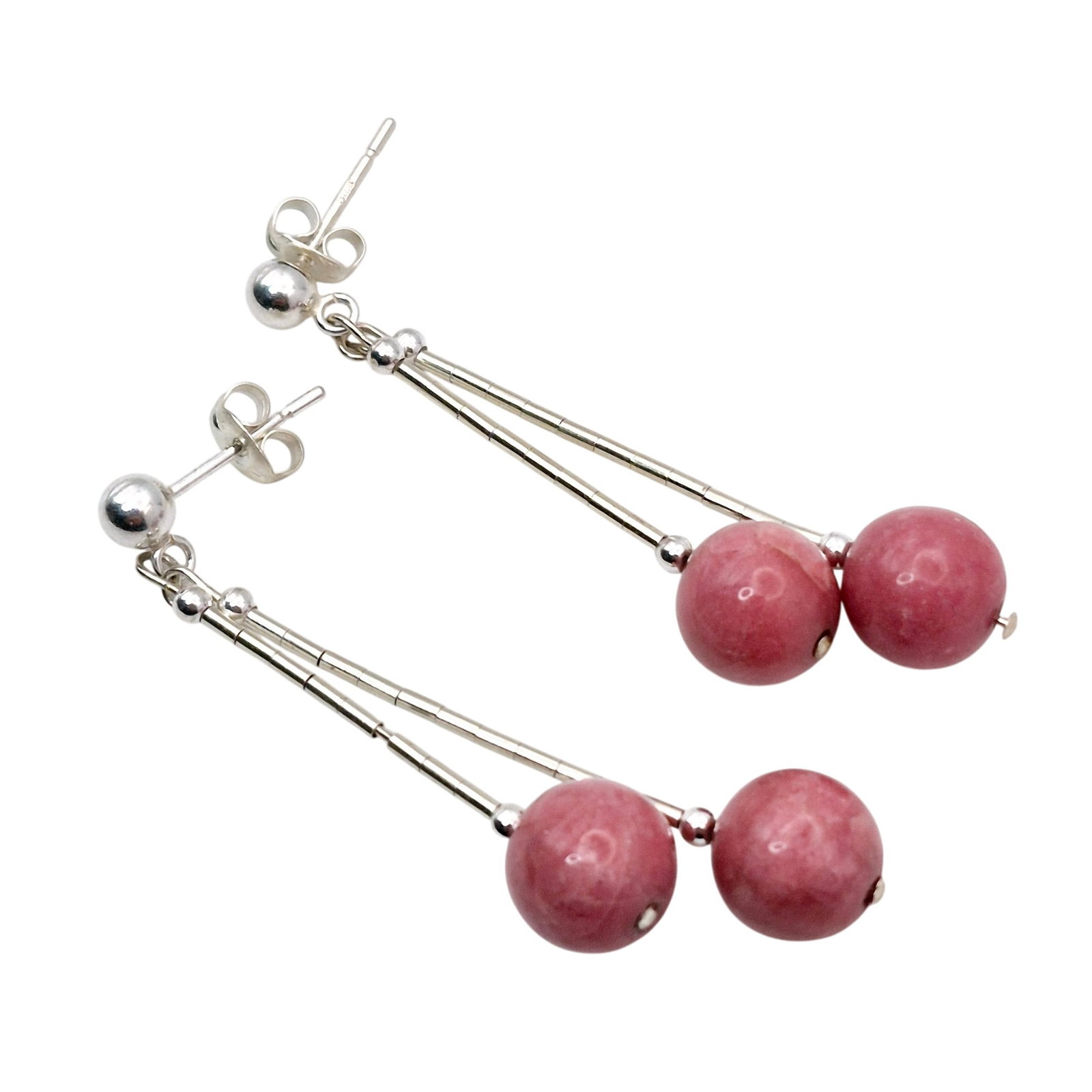 Sterling Pink Rhodonite Liquid Silver Dangle Earrings (1 of 4)
