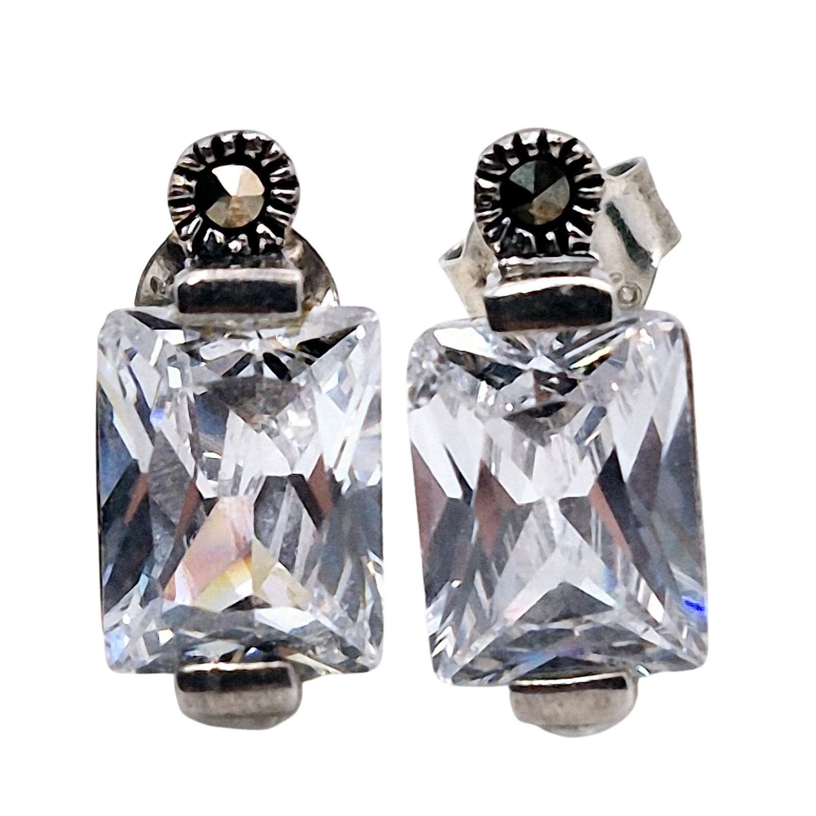 Sterling Rhinestone Marcasite Stud Earrings (1 of 5)