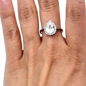 Sterling Rhinestone Halo Teardrop Ring Size 8