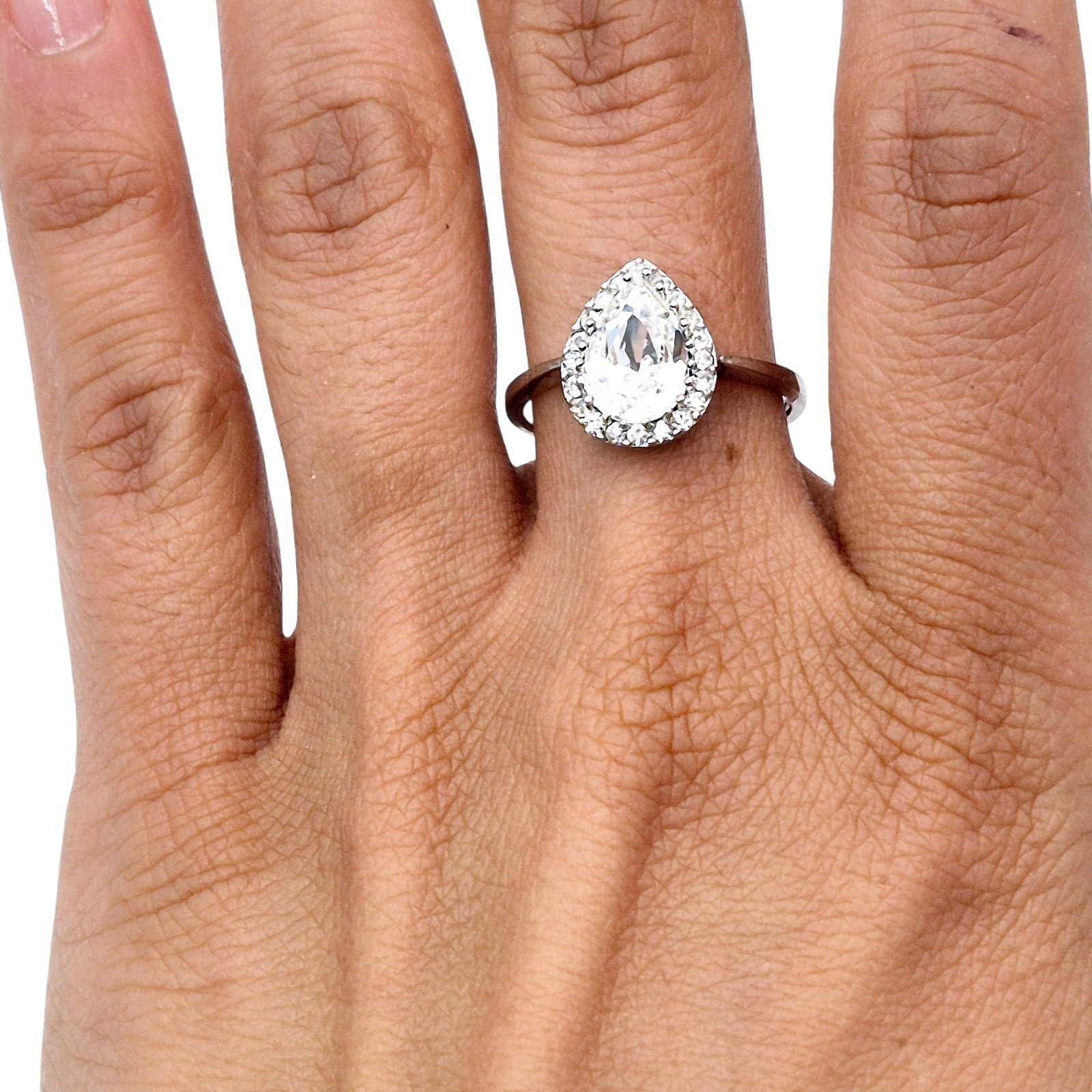 Sterling Rhinestone Halo Teardrop Ring Size 8 (1 of 7)