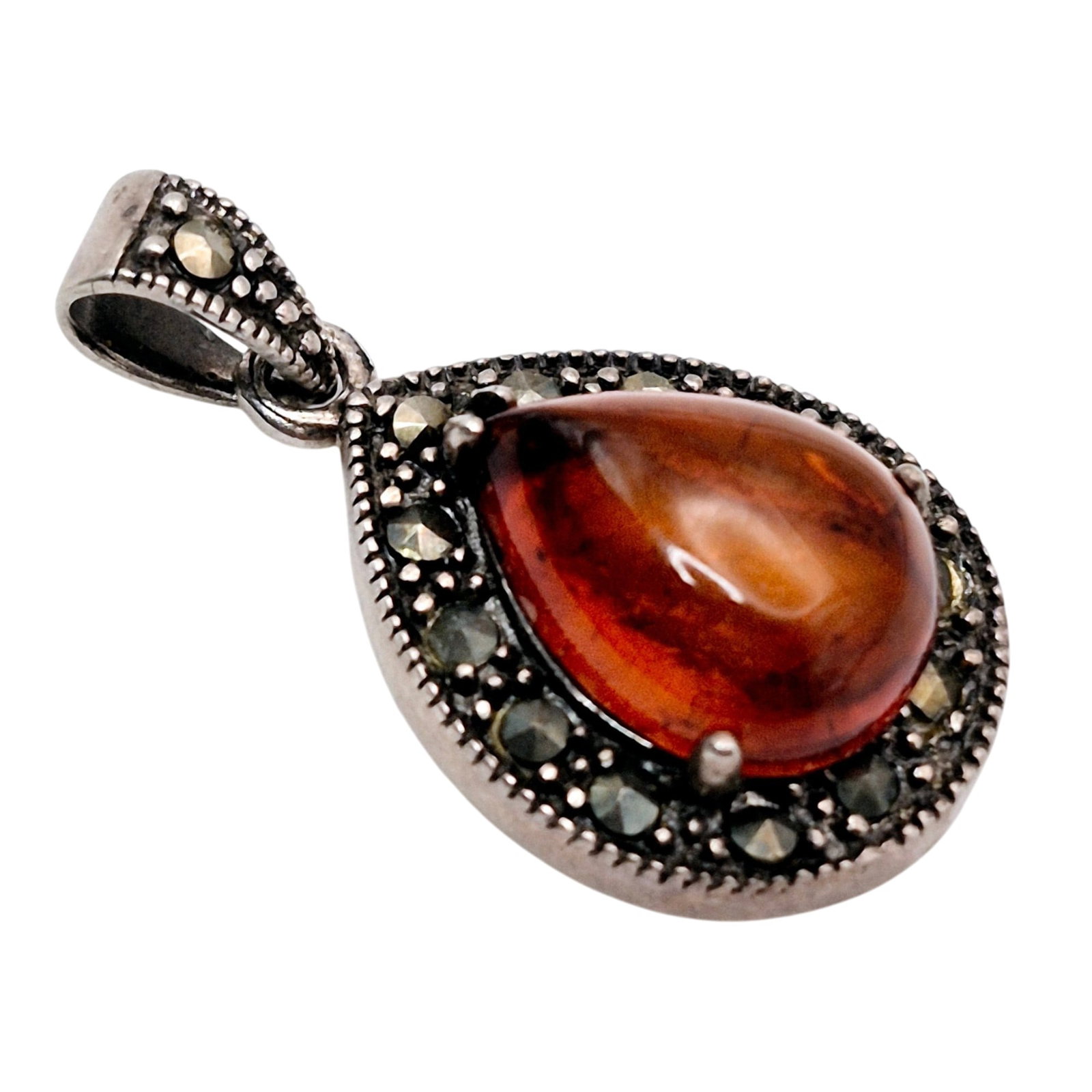 Sterling Amber Marcasite Teardrop Pendant: Sterling Amber marcasite teardrop pendant 2.4 G