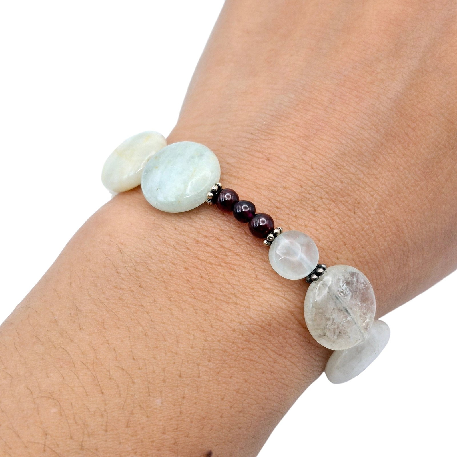 Sterling Garnet Quartz Beaded Bracelet: Sterling garnet quartz beaded bracelet 19.5g