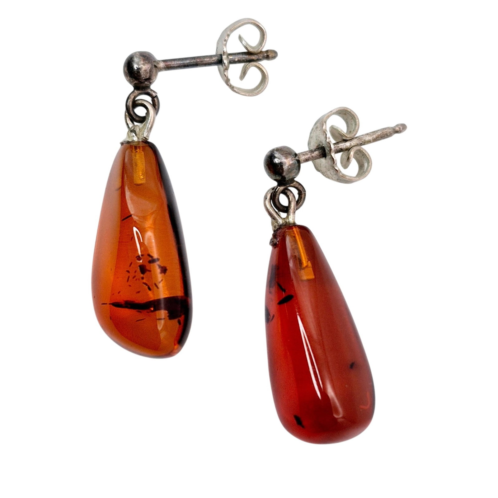 Sterling Amber Teardrop Dangle Stud Earrings (1 of 4)