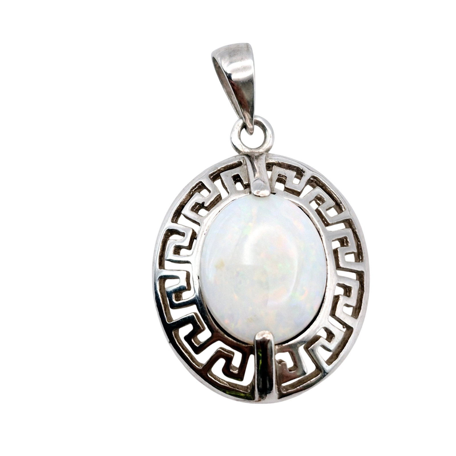 Sterling Opal Greek Key Surround Oval Pendant (1 of 4)