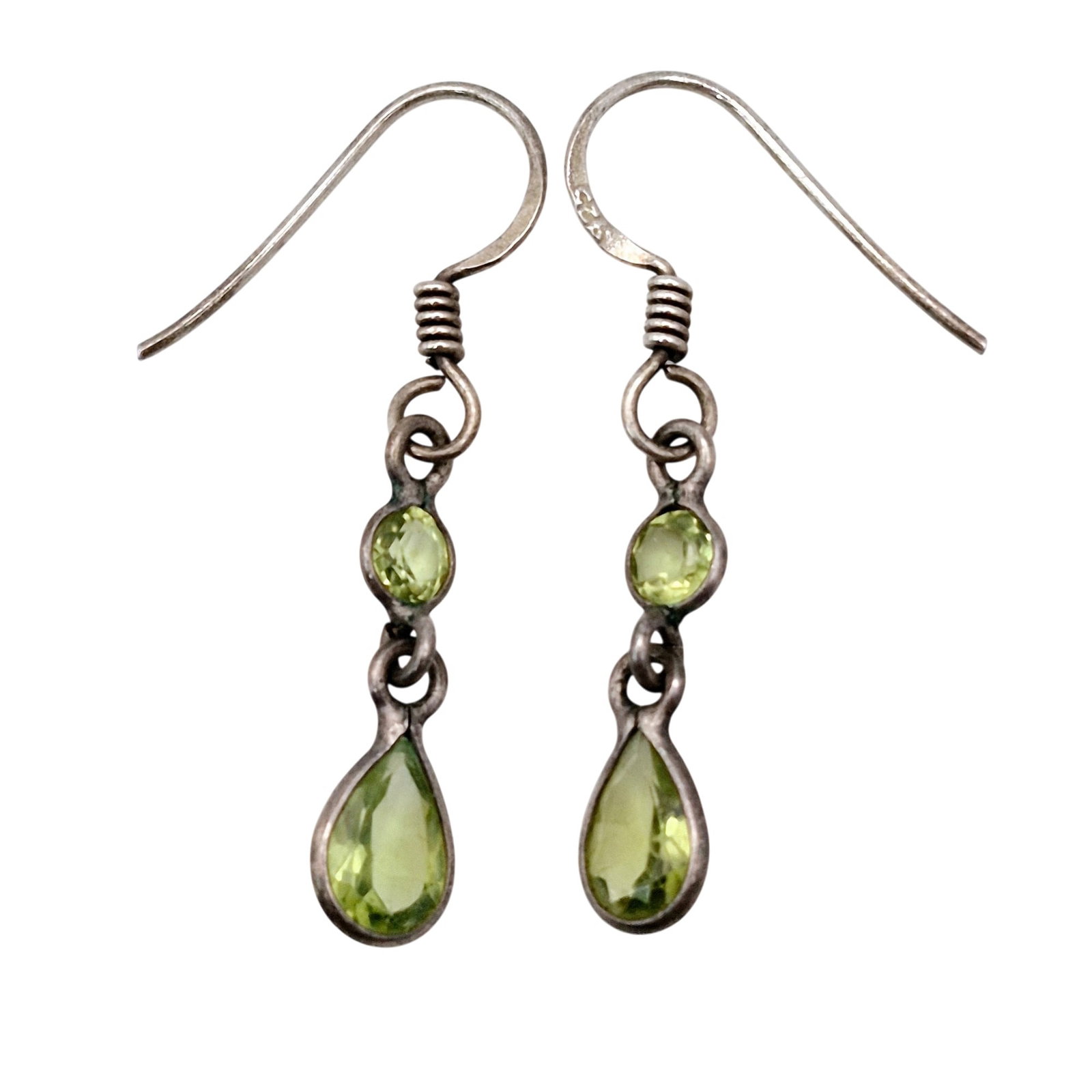 Sterling Peridot Teardrop Round Dangle Earrings (1 of 4)