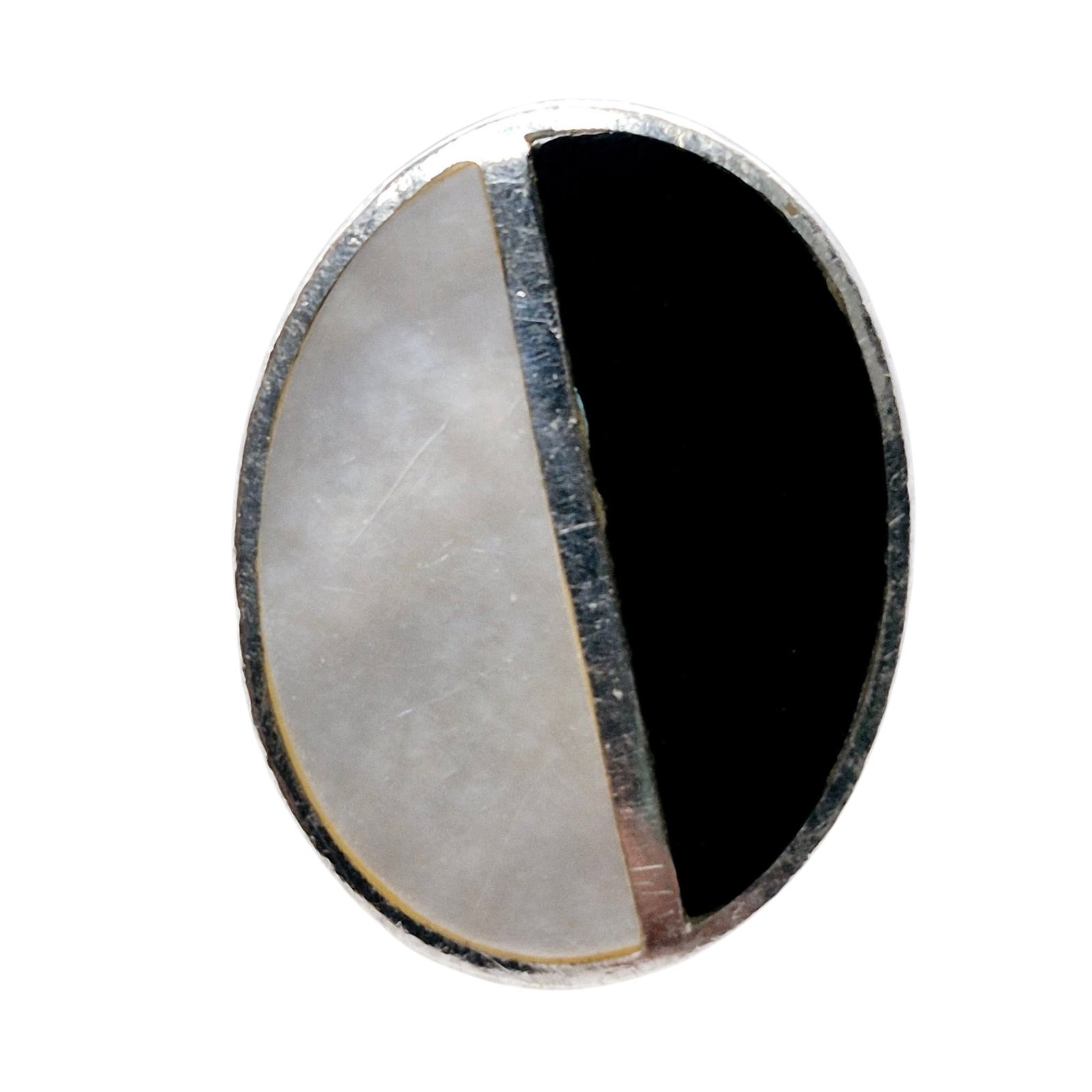 Signed Sterling Onyx Mother Of Pearl Ring Size 8.5 (1 of 6)