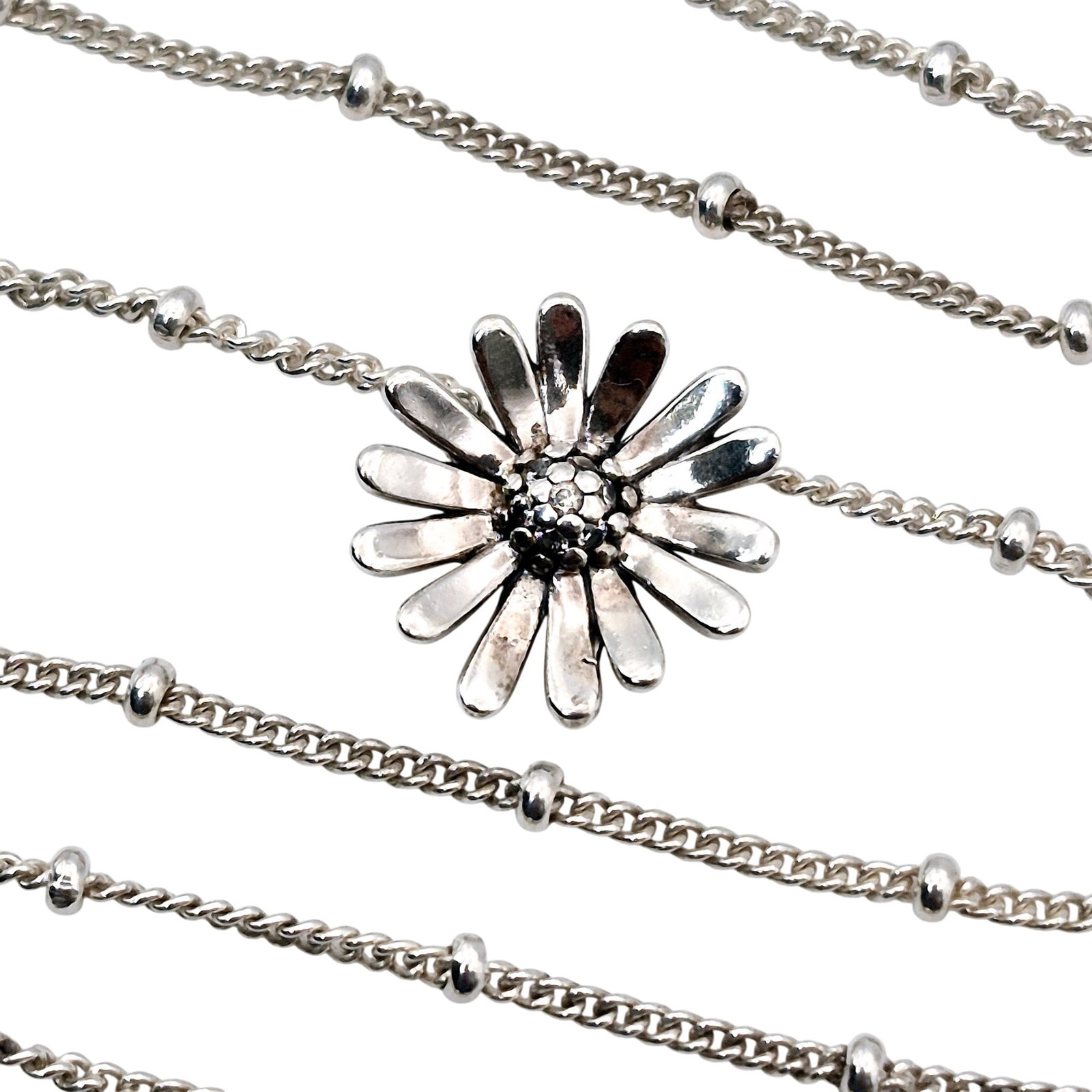 Pandora Sterling Flower Pendant Beaded Curb Chain Necklace (1 of 4)