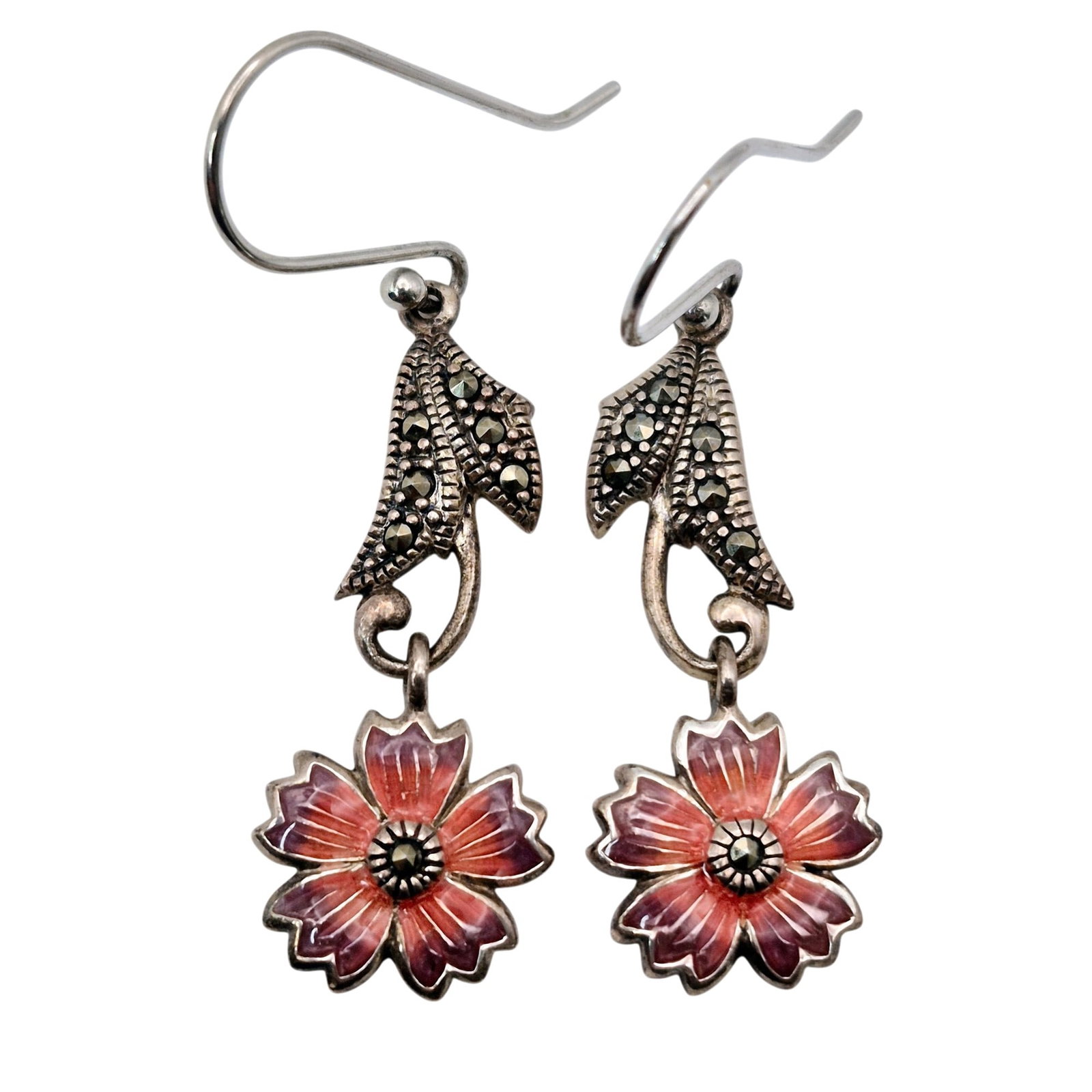 Sterling Marcasite Flower Dangle Earrings (1 of 5)
