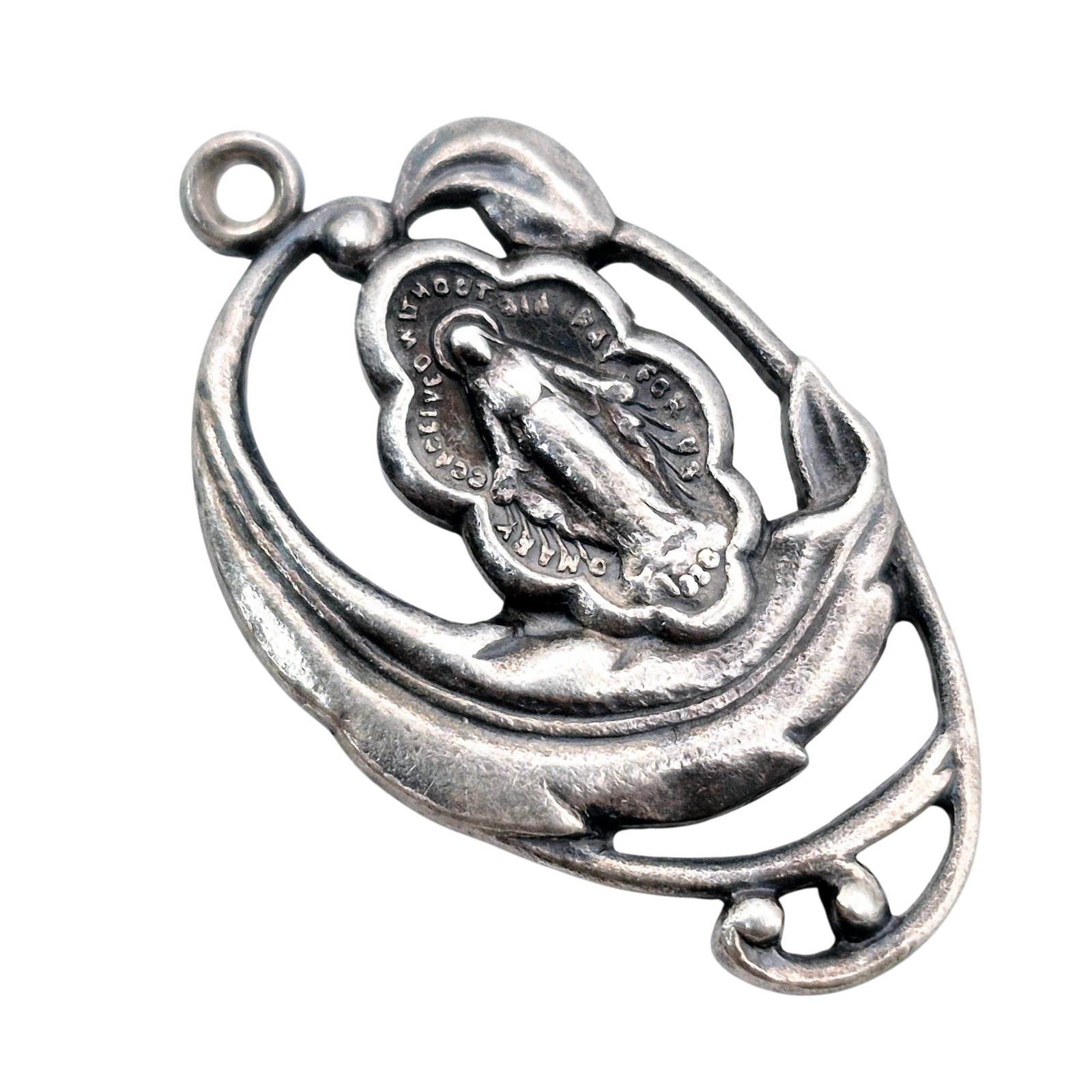 Sterling Art Deco Miraculous Medal Pendant (1 of 4)