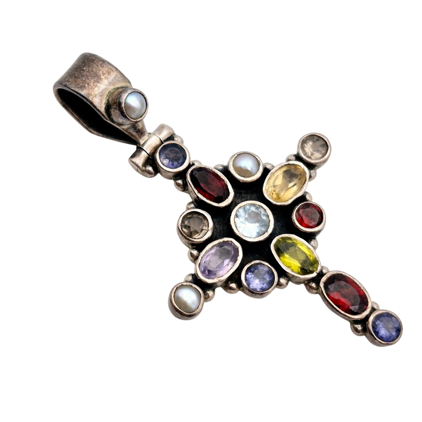 Sterling Multi Gem Cross Pendant (1 of 4)