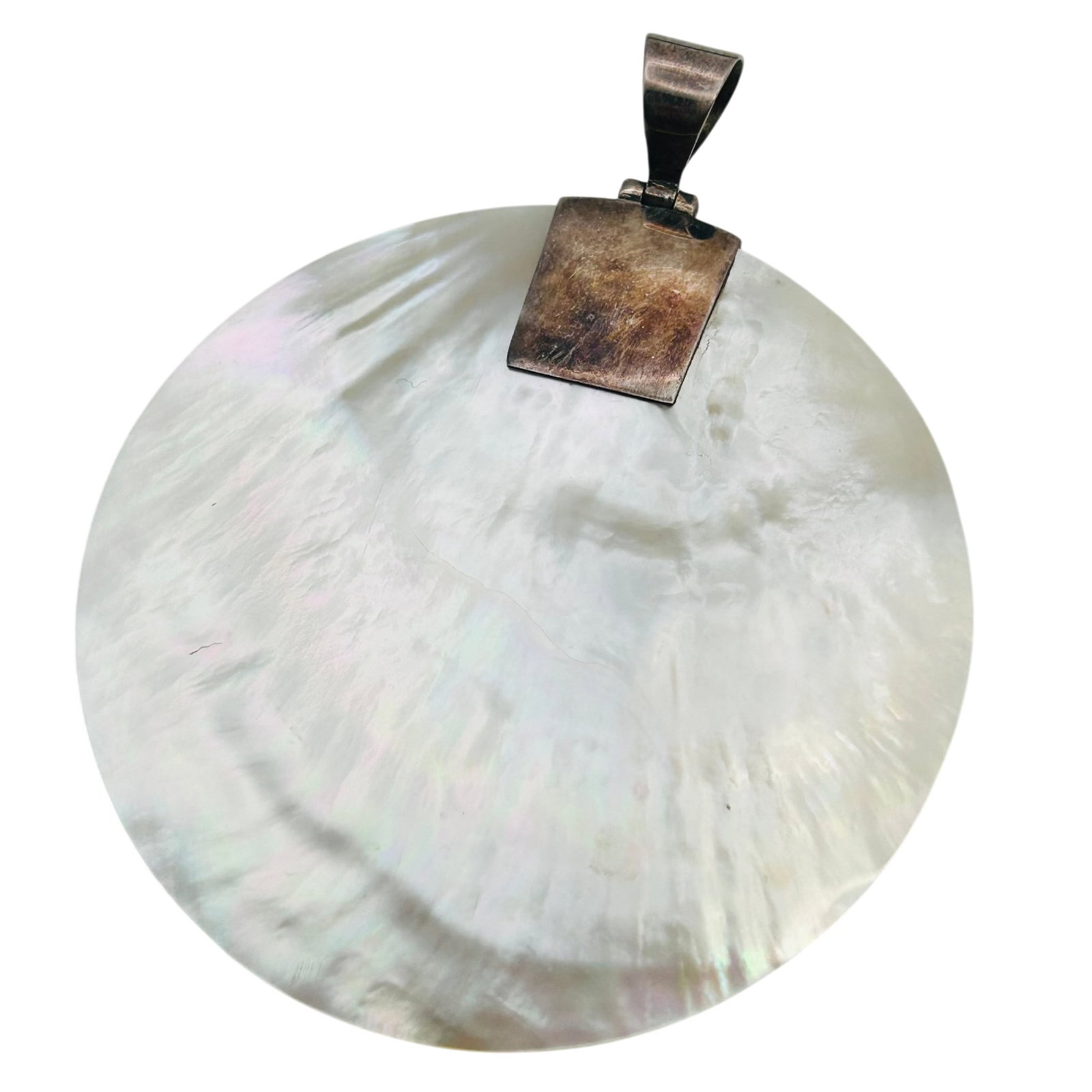 Sterling Round Mother Of Pearl Statement Pendant (1 of 4)
