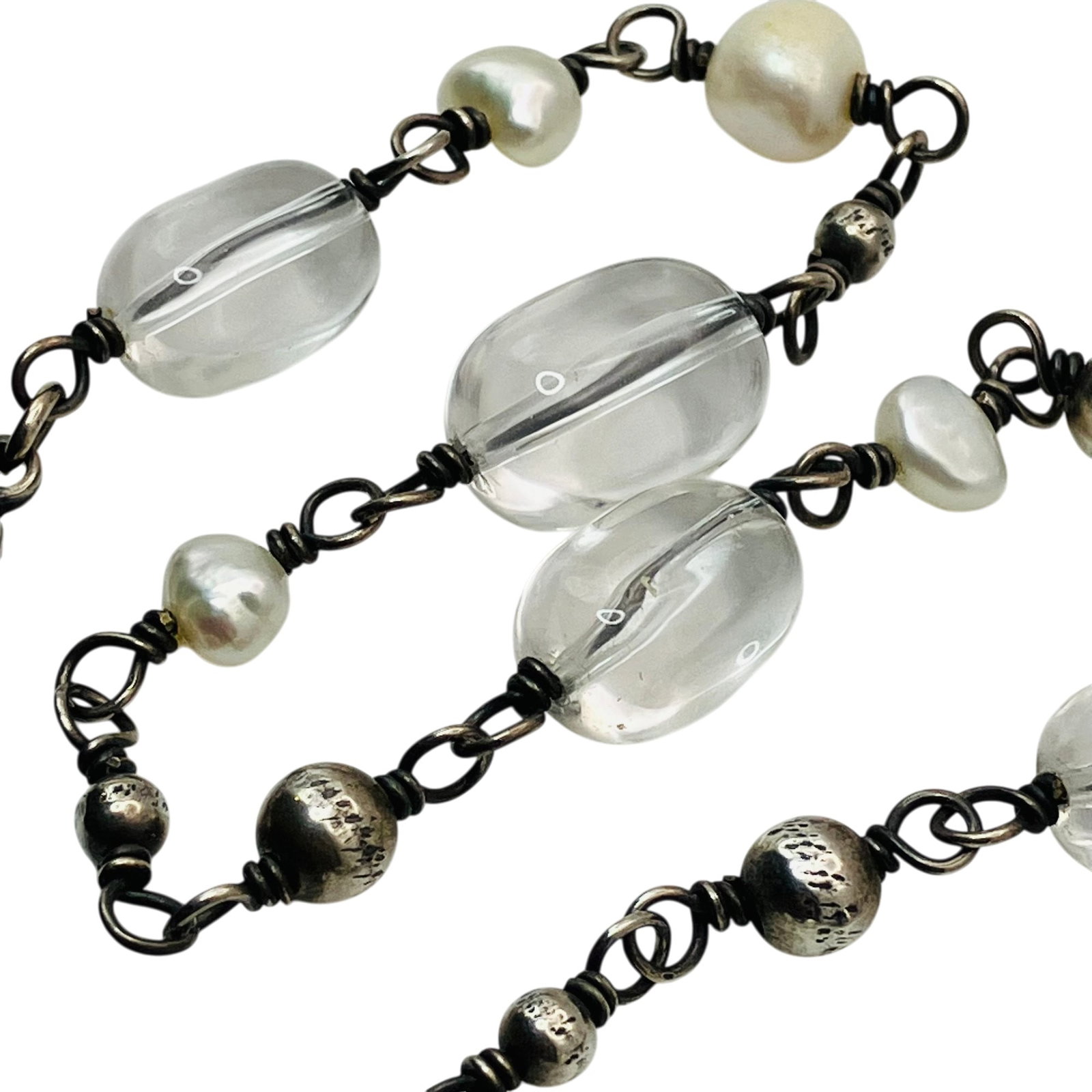 Silpada Sterling Quartz Ball Link Necklace: SILPADA QUARTZ PEARL Sterling ball link necklace 21.28 g