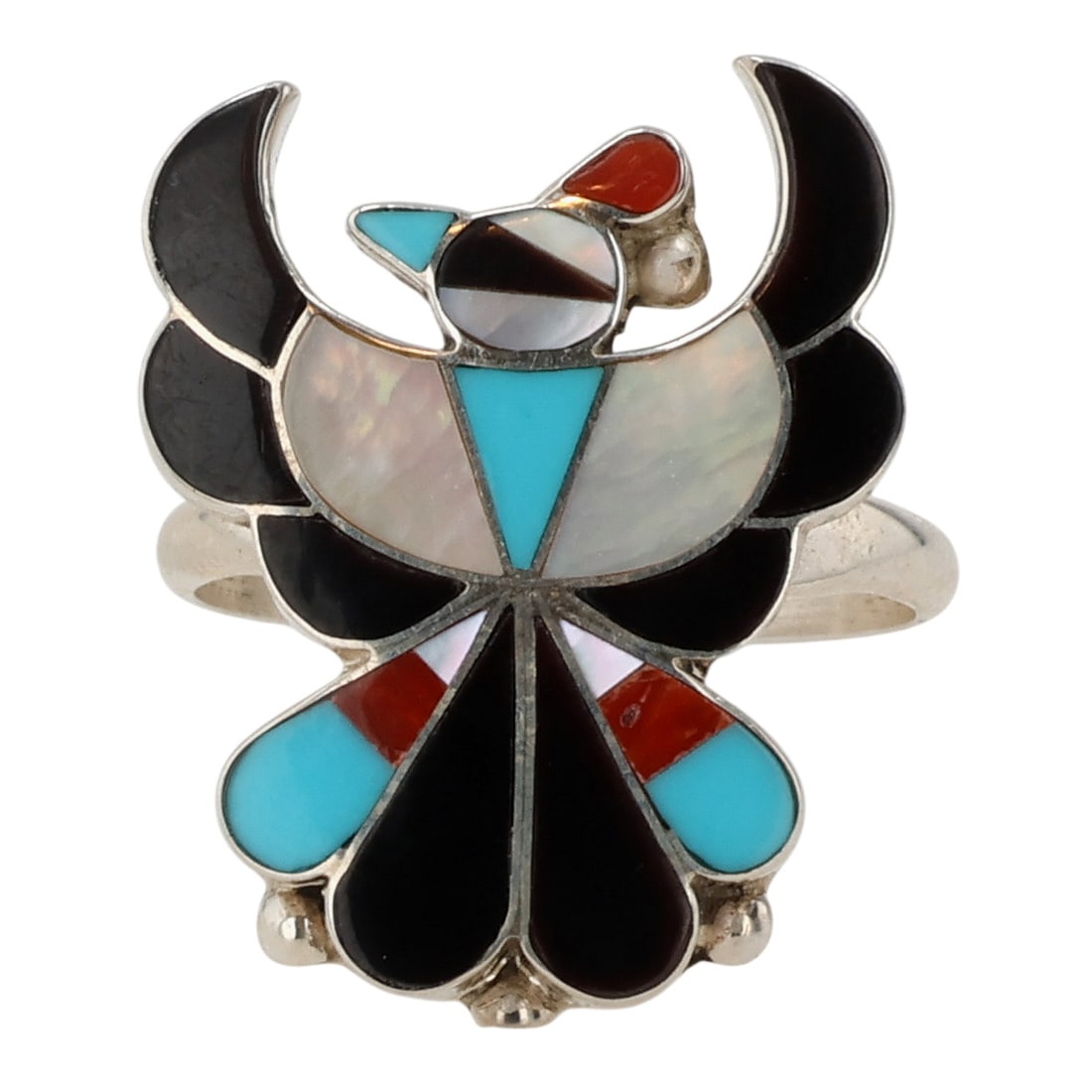 Bryce Wallace Zuni Sterling Multi-Stone Thunderbird Ring Sz 7.75 (1 of 7)