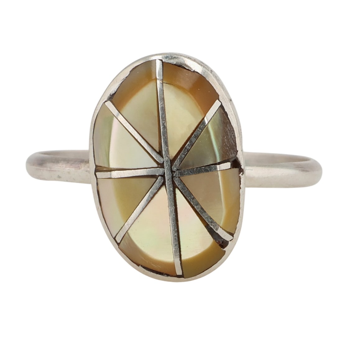 Signed Navajo Sterling Mother of Pearl Inlay Ring Sz 6.25 (1 of 6)