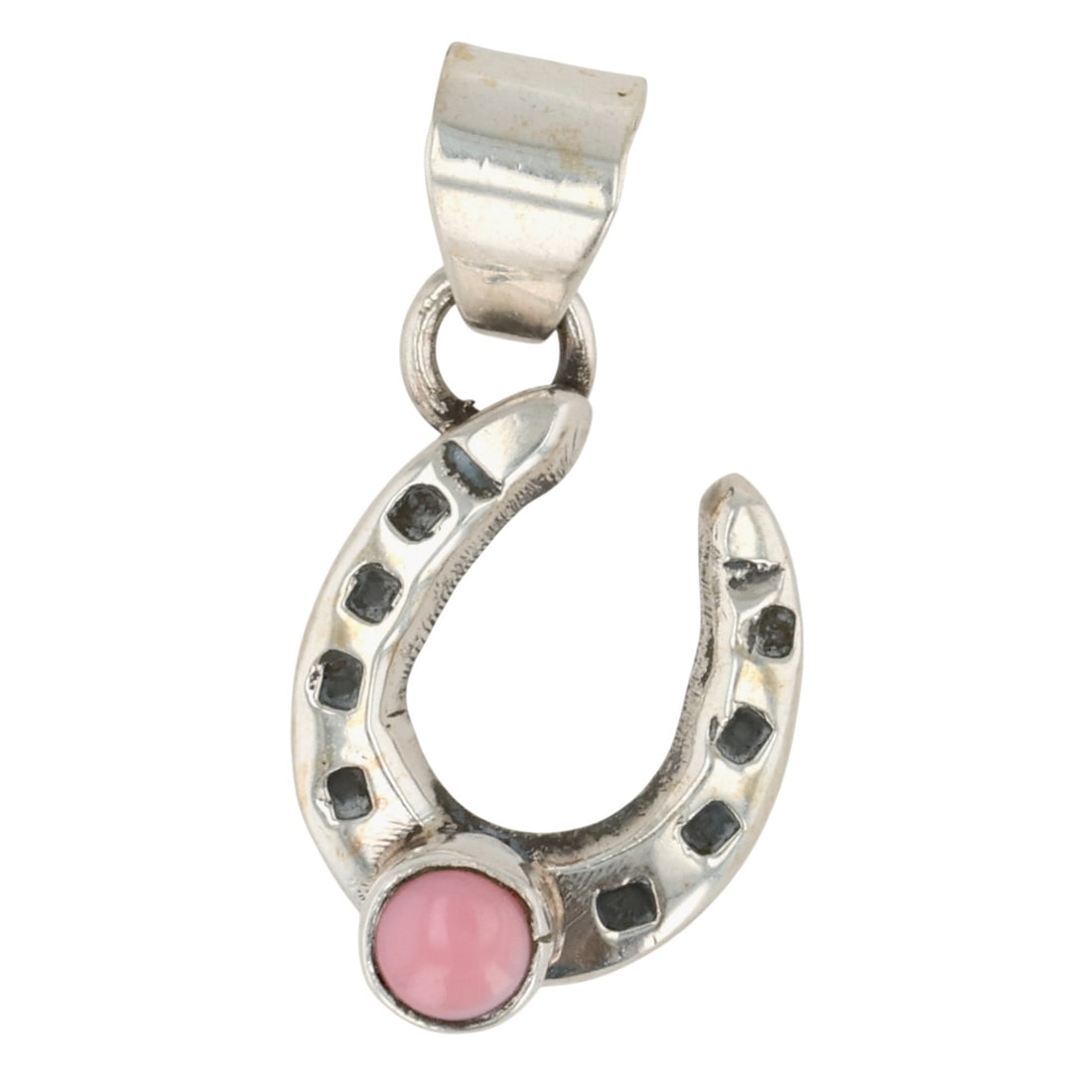 Signed Navajo Sterling Pink Conch Shell Horseshoe Pendant (1 of 4)
