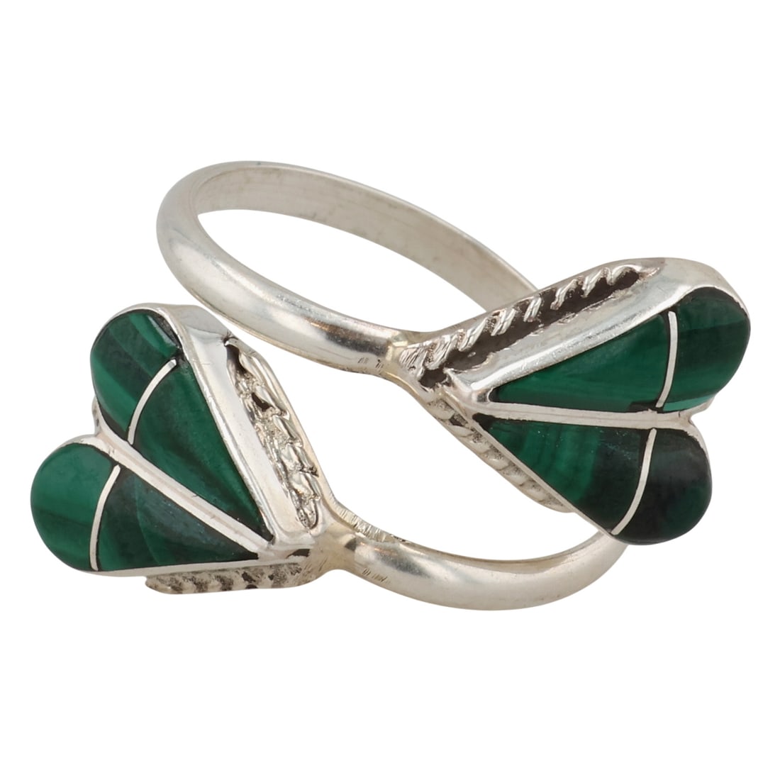 Velda Nastacio Zuni Sterling Malachite Inlay Wrap Ring Sz 5.75: Velda Nastacio Zuni Sterling Malachite Inlay Wrap Ring 3g Sz 5.75