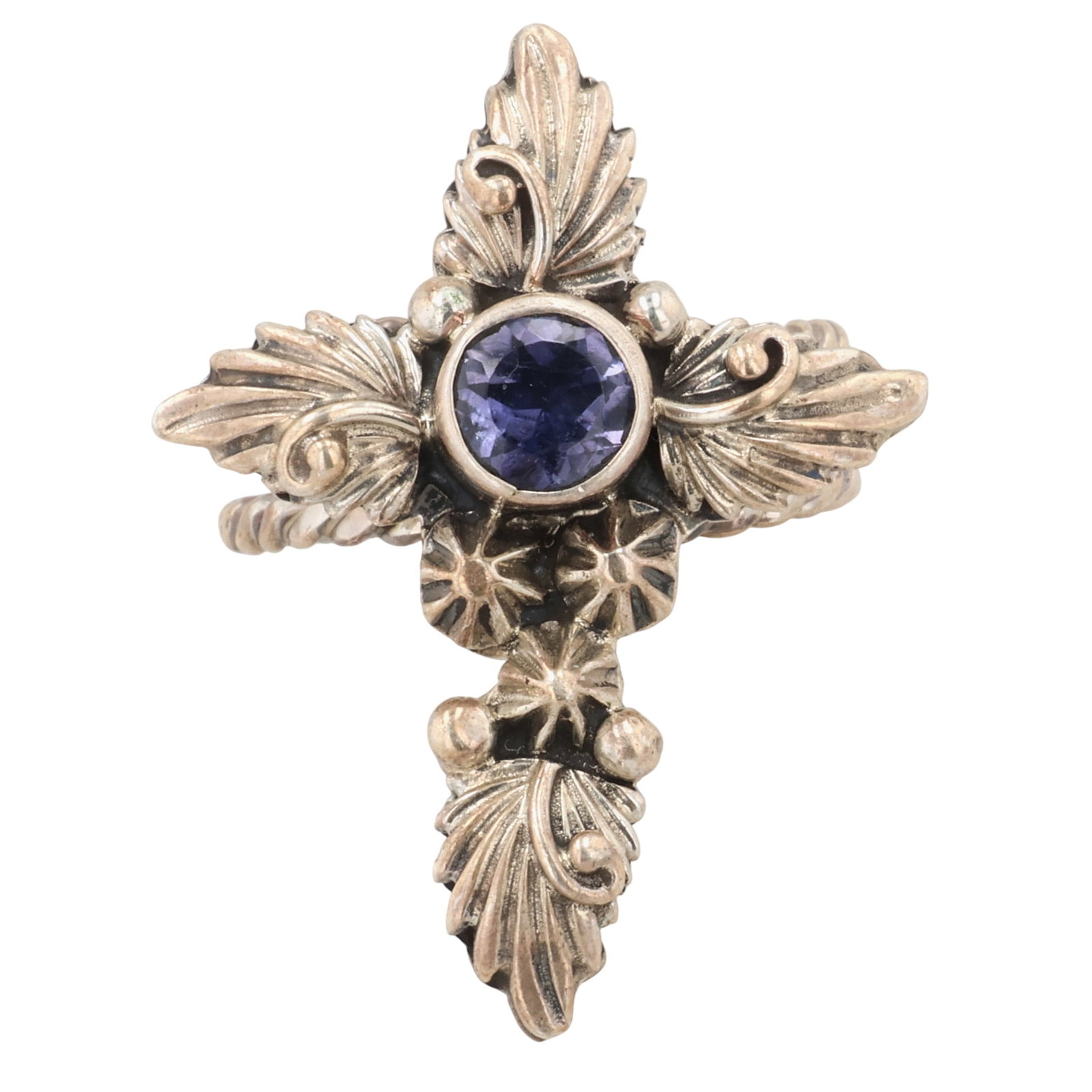 Loretta Delgarito Navajo Sterling Amethyst Cross Adjustable Ring (1 of 7)