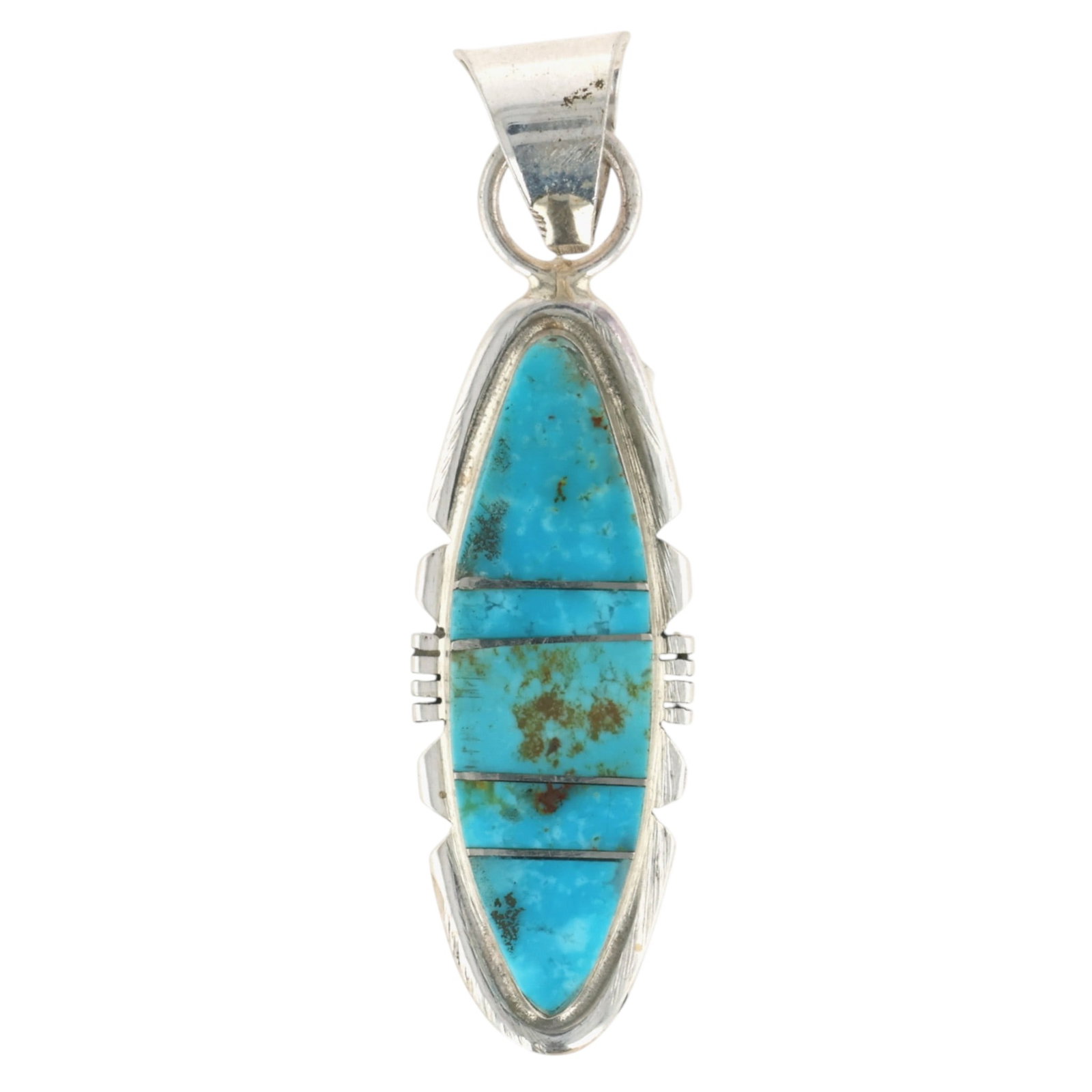 Brandon Etsitty Navajo Sterling Kingman Turquoise Inlay Pendant (1 of 4)