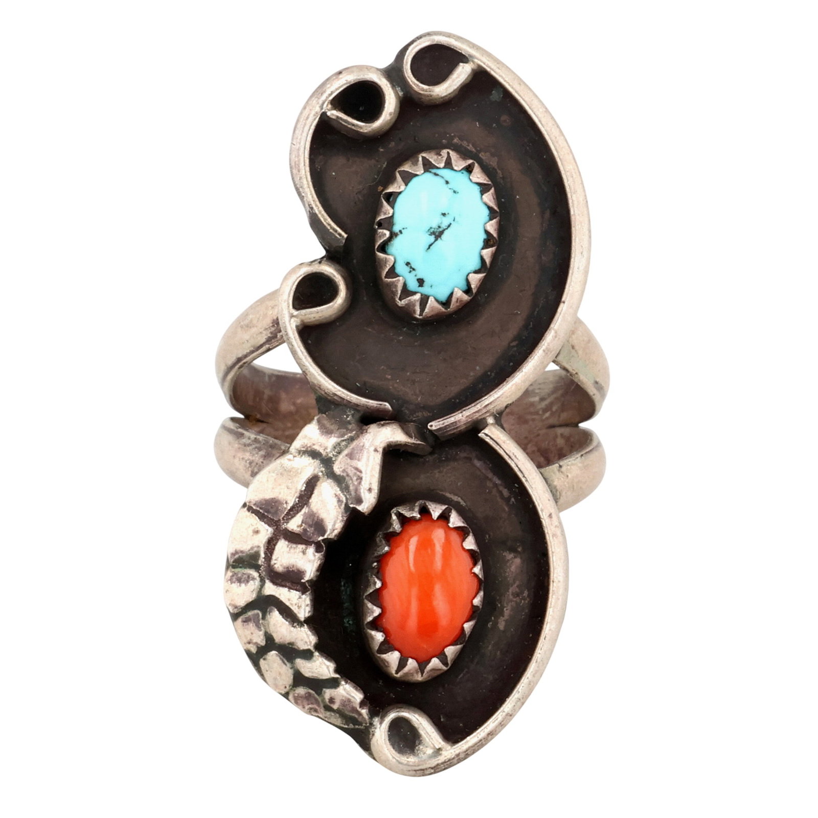 Vintage Navajo Sterling Turquoise Coral Ring Sz 4.25 (1 of 6)