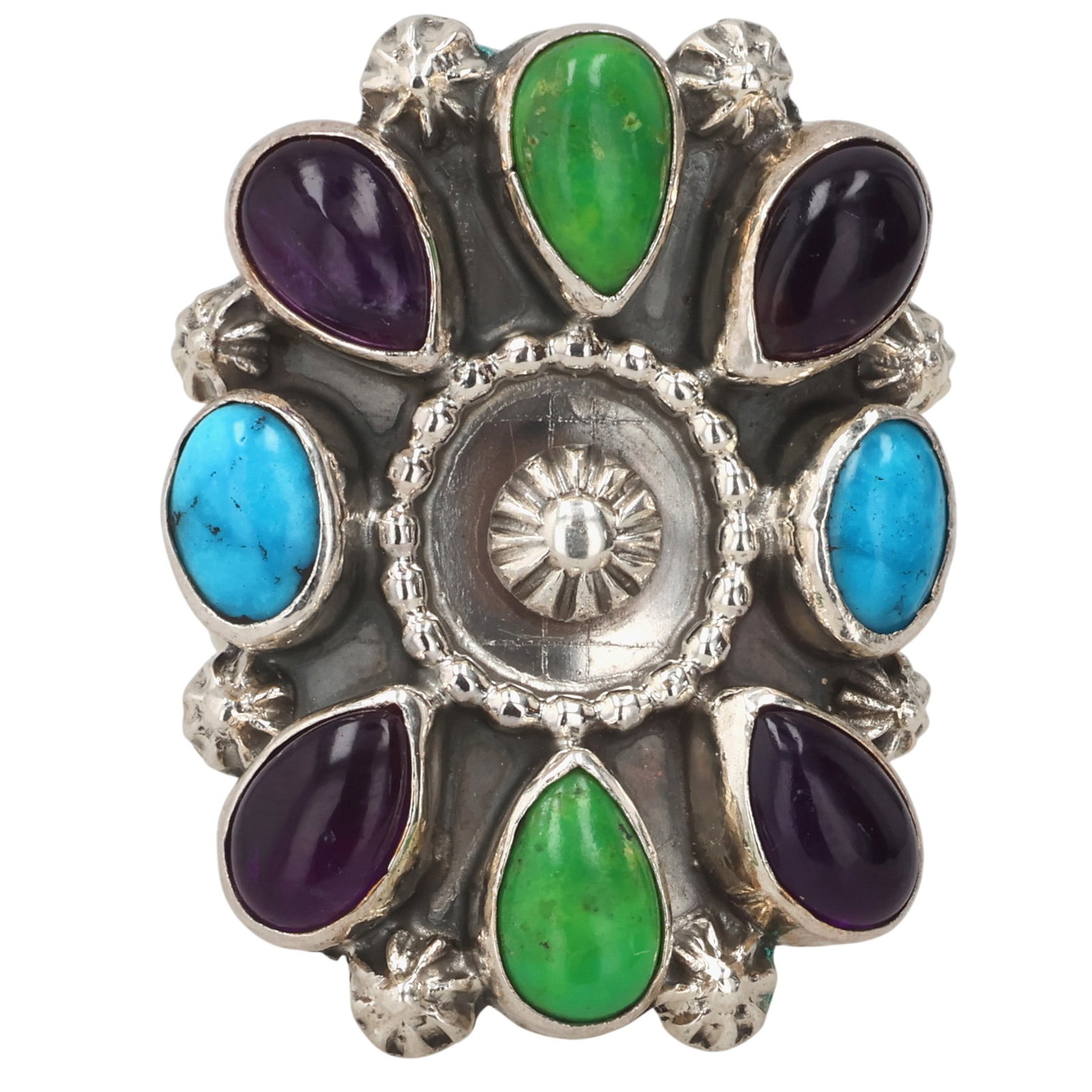 Signed Navajo Sterling Multi-Stone Adjustable Ring (1 of 7)