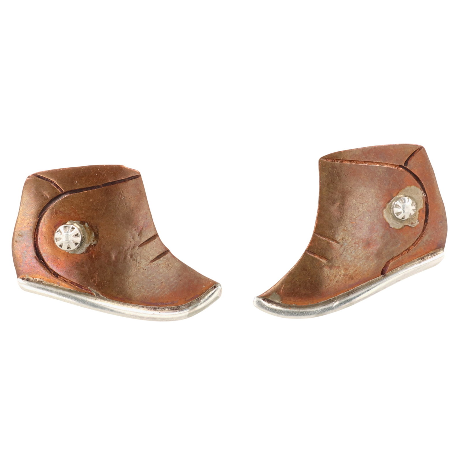 Signed Navajo Sterling Copper Moccasin Earrings: Signed EH Navajo Sterling Copper Moccasin Earrings 6.5g