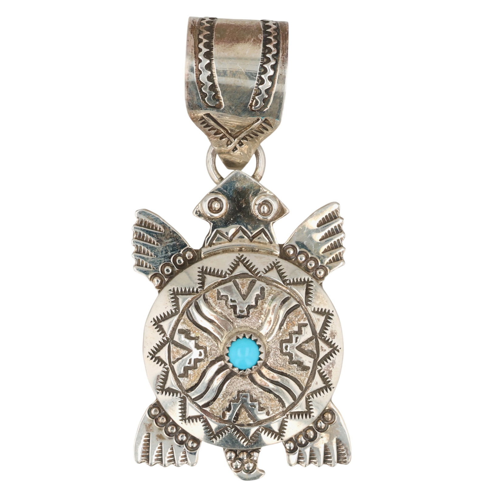 Alonzo Mariano Navajo Sterling Kingman Turquoise Turtle Pendant (1 of 4)