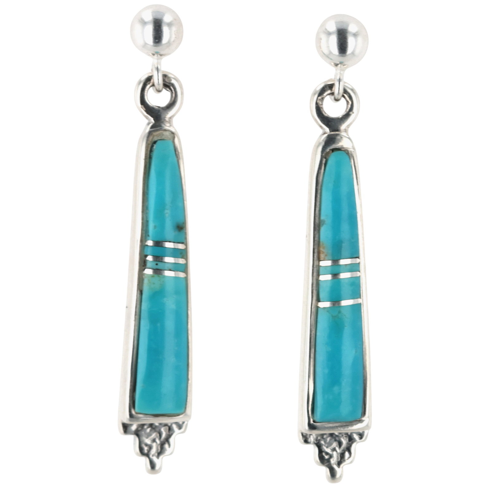 Grace Hale Navajo Sterling Kingman Turquoise Inlay Earrings (1 of 4)