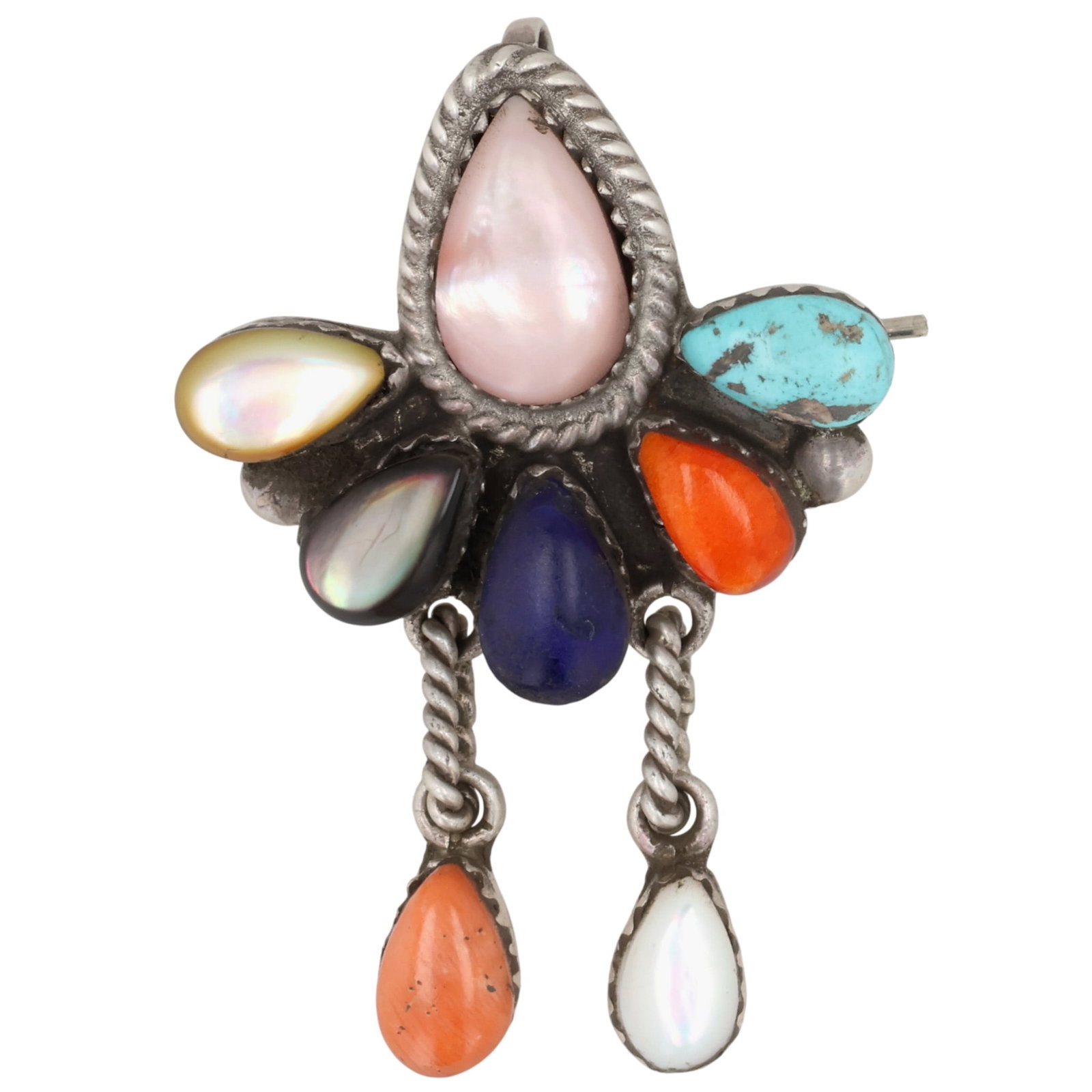 Thompson Allapowa Zuni Sterling Multi-Stone Brooch Pendant (1 of 4)