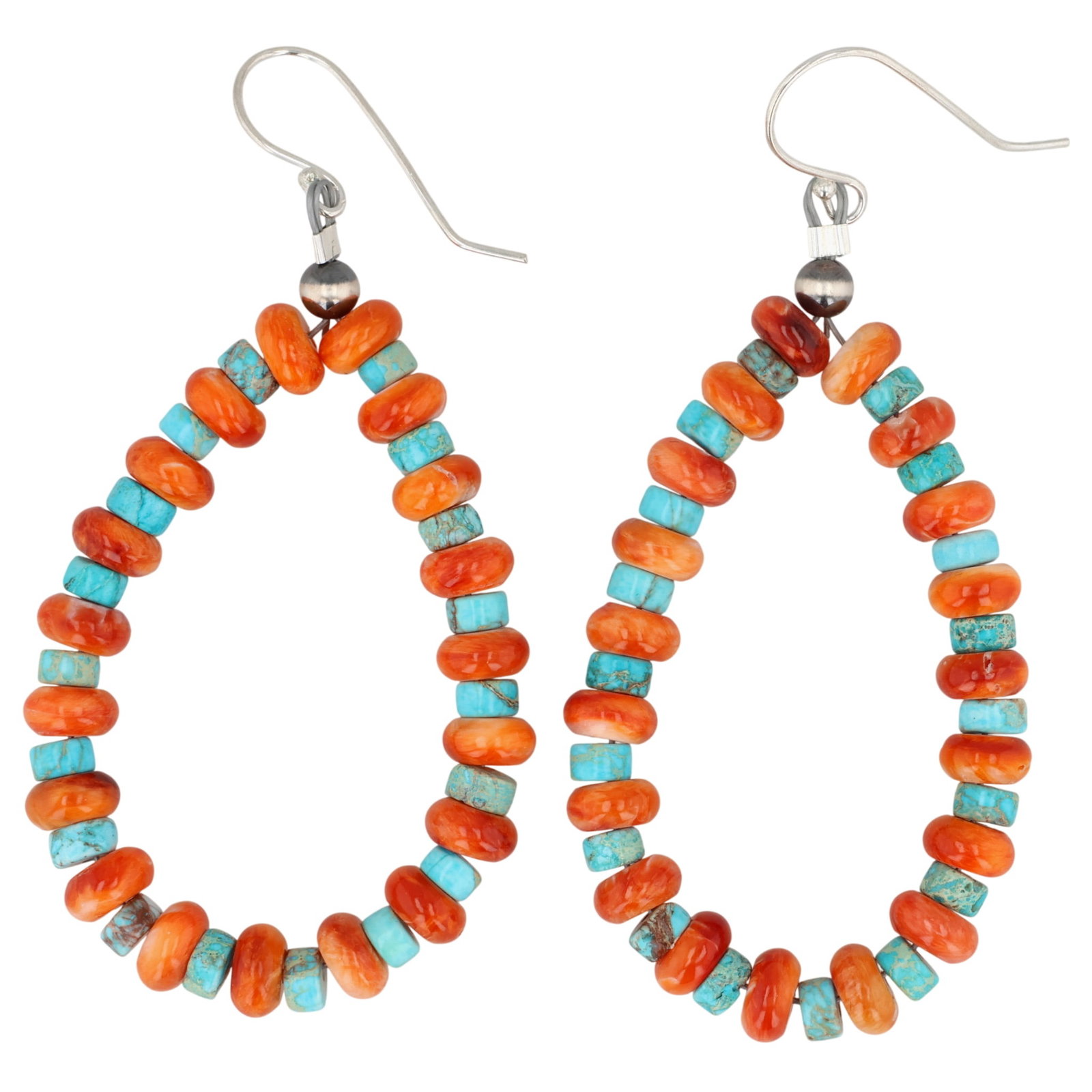 Navajo Sterling Turquoise Spiny Oyster Earrings: Navajo Sterling Turquoise Spiny Oyster Bead Earrings 11g