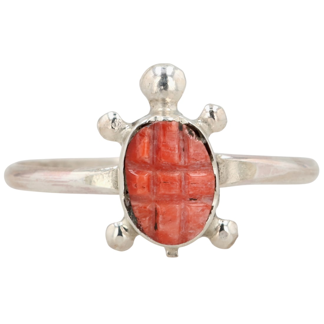 Marlene Hooee Zuni Sterling Coral Turtle Ring Sz 7.75 (1 of 6)
