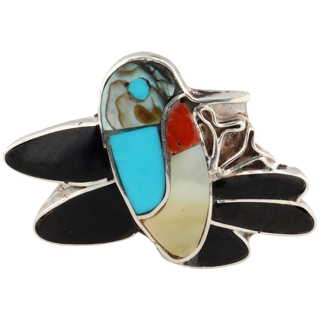Ella Gia Zuni Sterling Multi-Stone Inlay Hummingbird Ring Sz 7 (1 of 6)