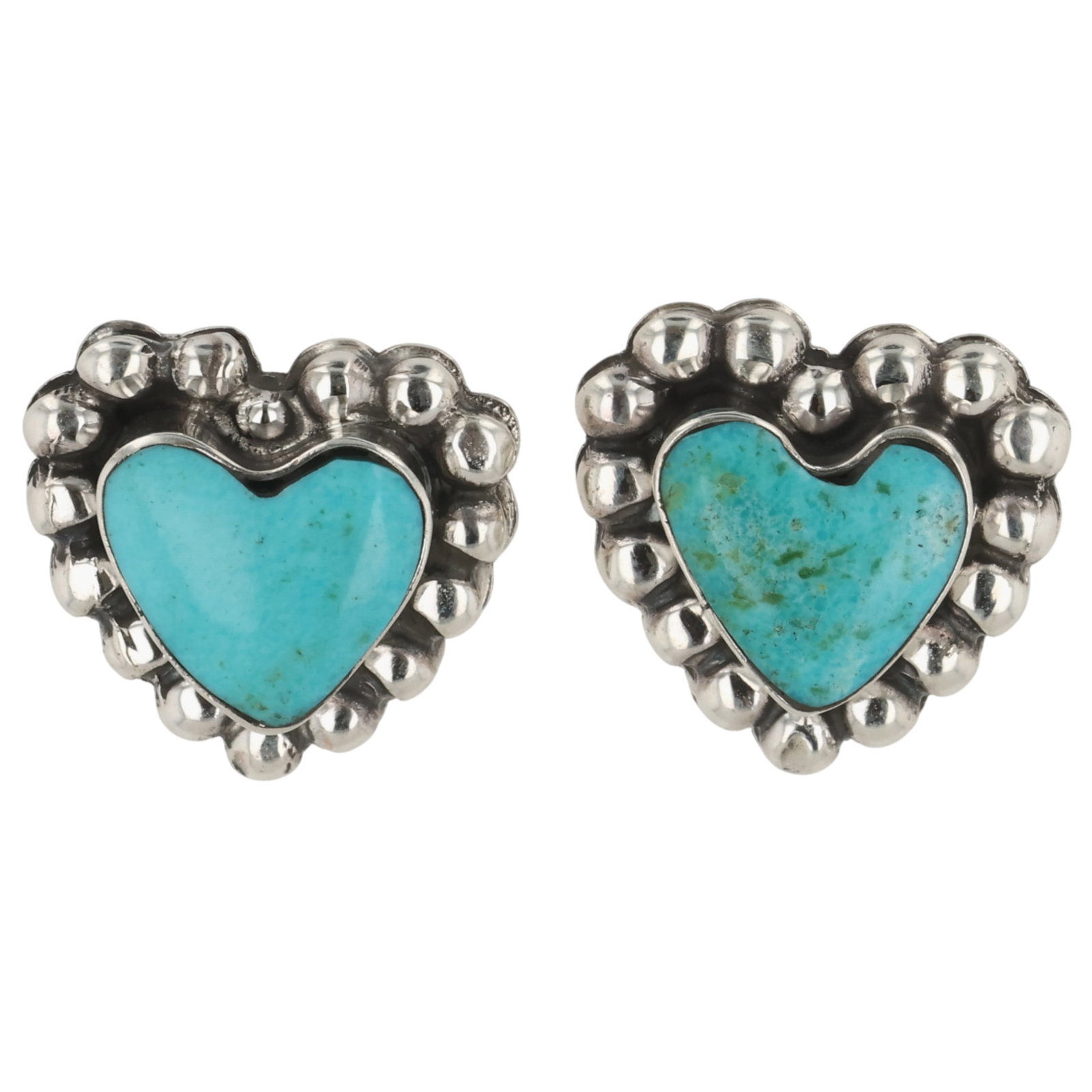 Annette Martin Navajo Sterling Kingman Turquoise Heart Earrings (1 of 4)