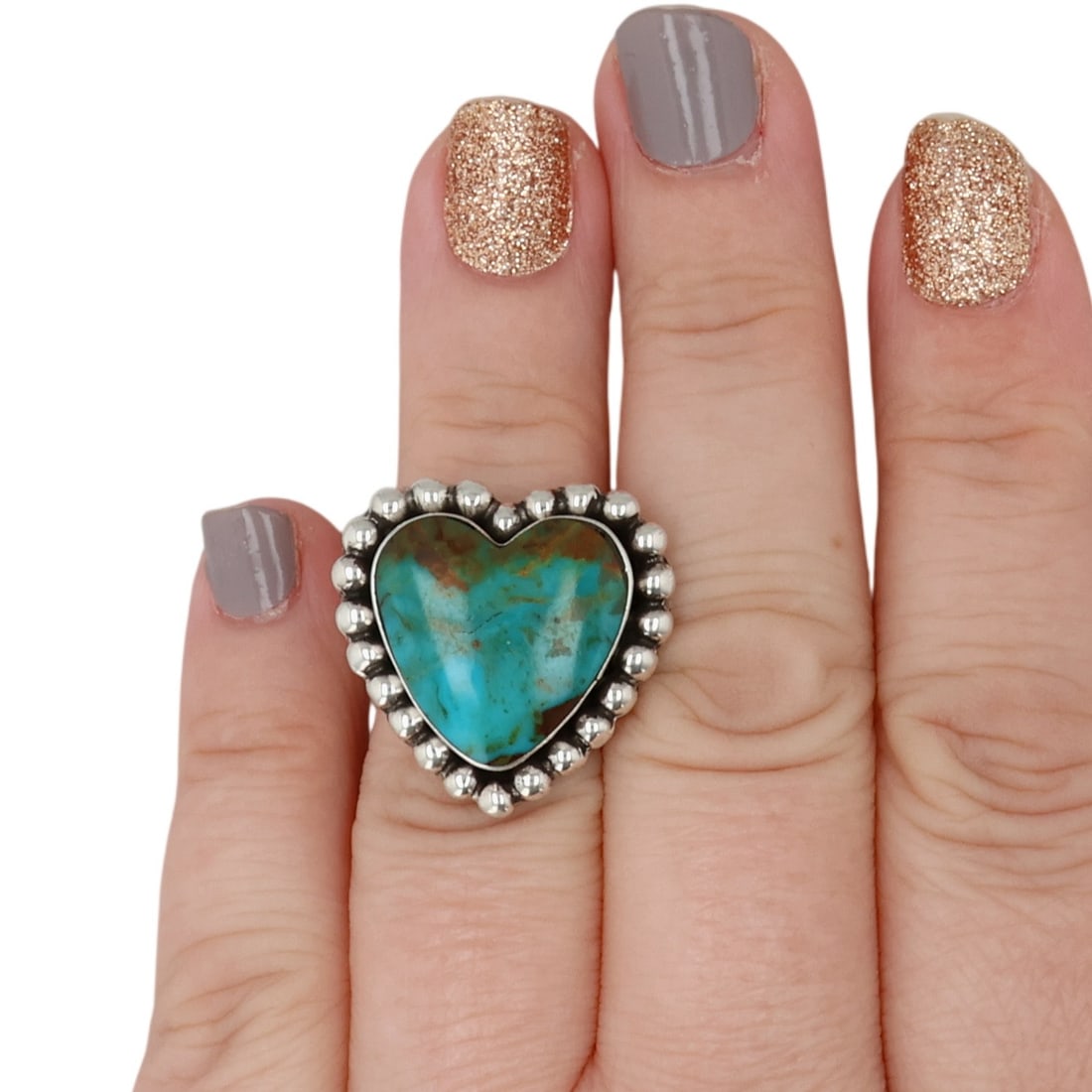 David Lopez Navajo Sterling Kingman Turquoise Heart Ring Sz 5.5 (1 of 7)