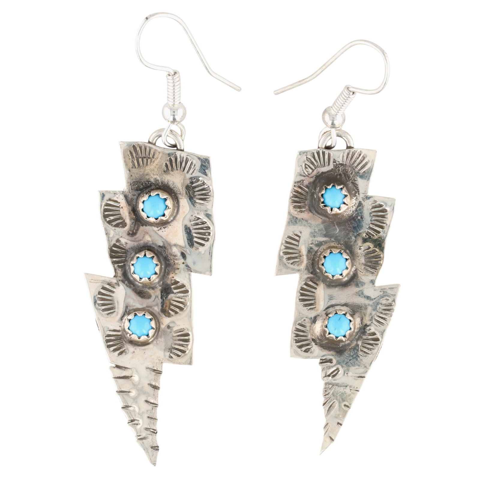Francis Yazzie Navajo Sterling Kingman Turquoise Lightning Bolt Earrings (1 of 4)