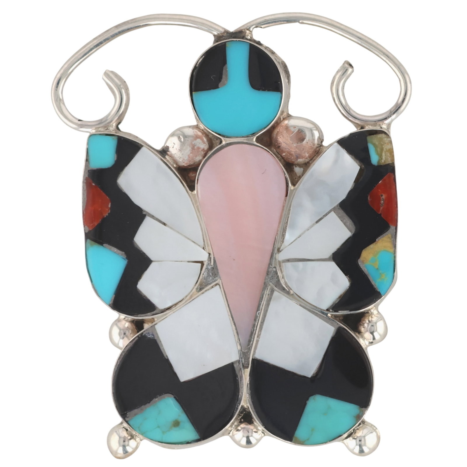 Alison Dishta Zuni Sterling Multi-Stone Inlay Butterfly Brooch Pendant (1 of 4)