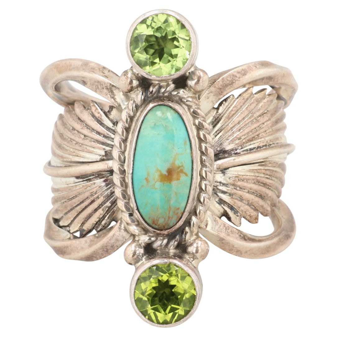 Monty Robertson Navajo Sterling Peridot Turquoise Ring Sz 10 (1 of 7)