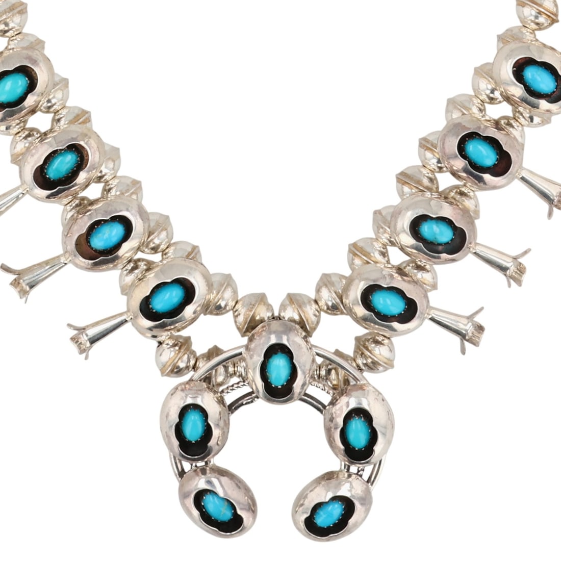 Lenora Garcia Navajo Sterling Turquoise Squash Blossom Necklace (1 of 6)