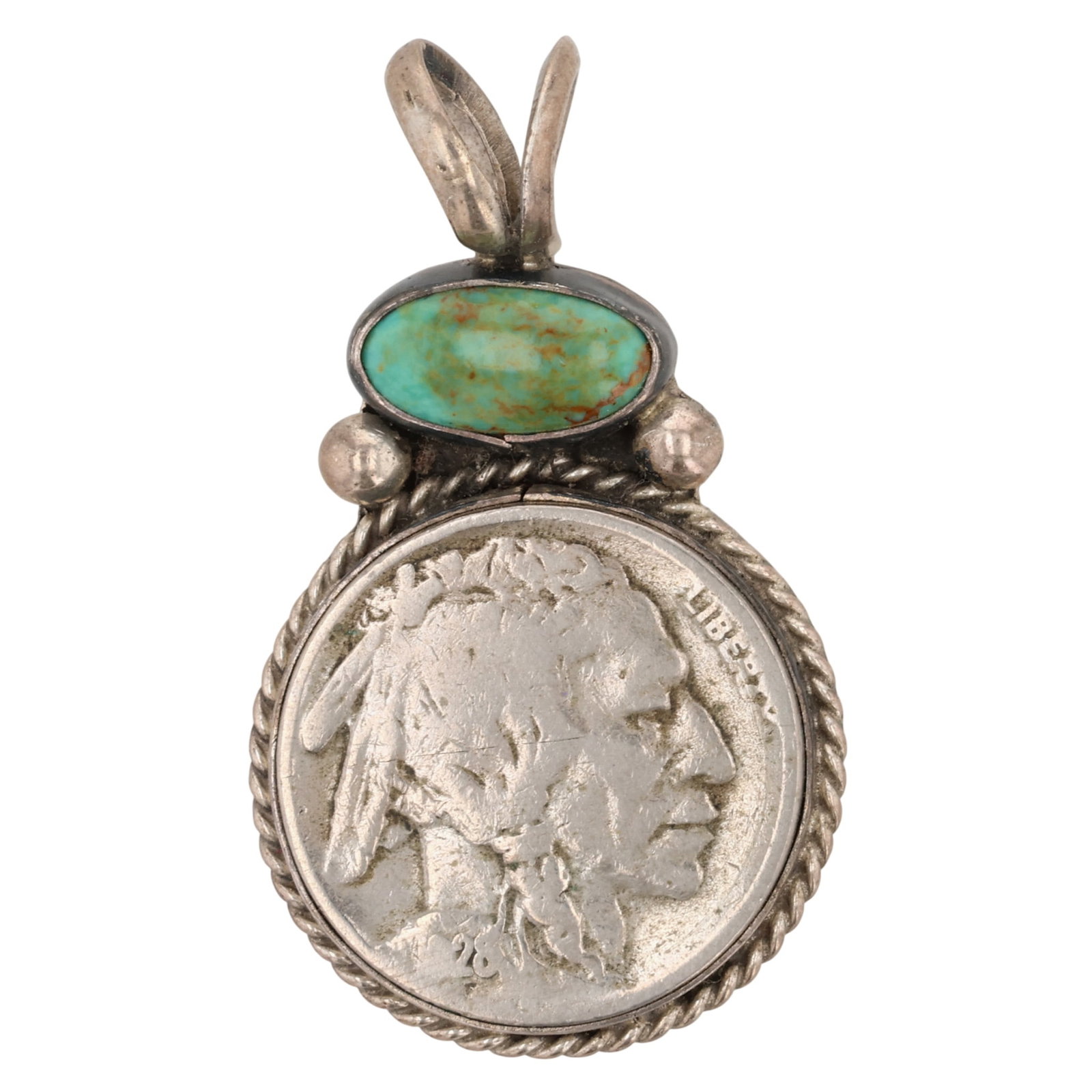 Navajo Sterling Turquoise Buffalo Nickel Pendant (1 of 4)