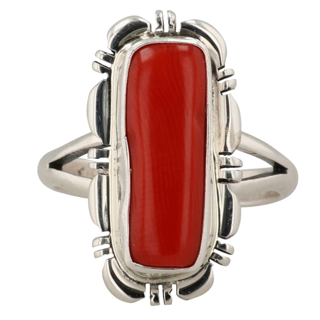 Norvin Johnson Navajo Sterling Coral Ring Sz 6.5 (1 of 6)
