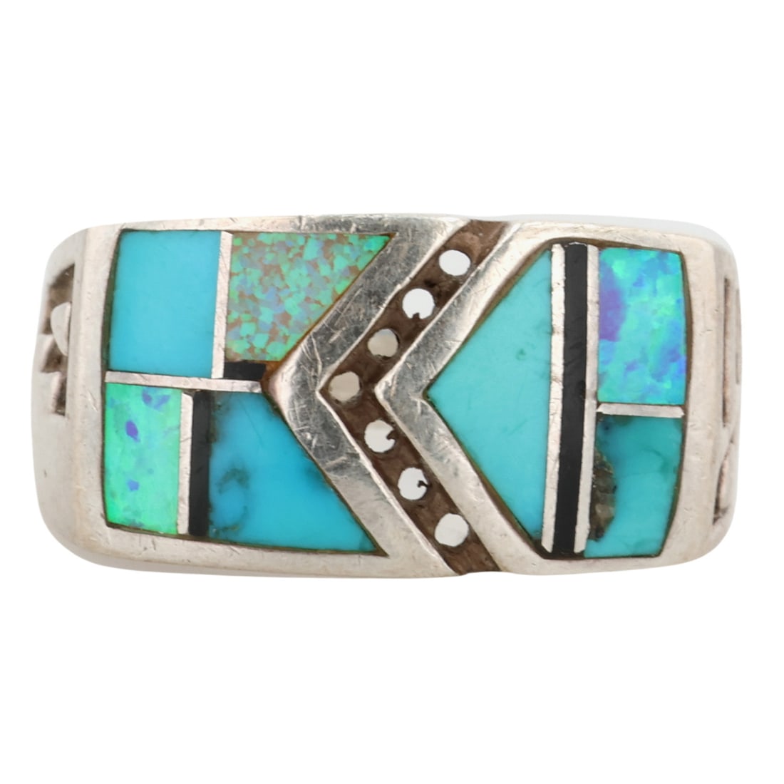 Signed Navajo Sterling Multi-Stone Inlay Ring Sz 12 (1 of 7)
